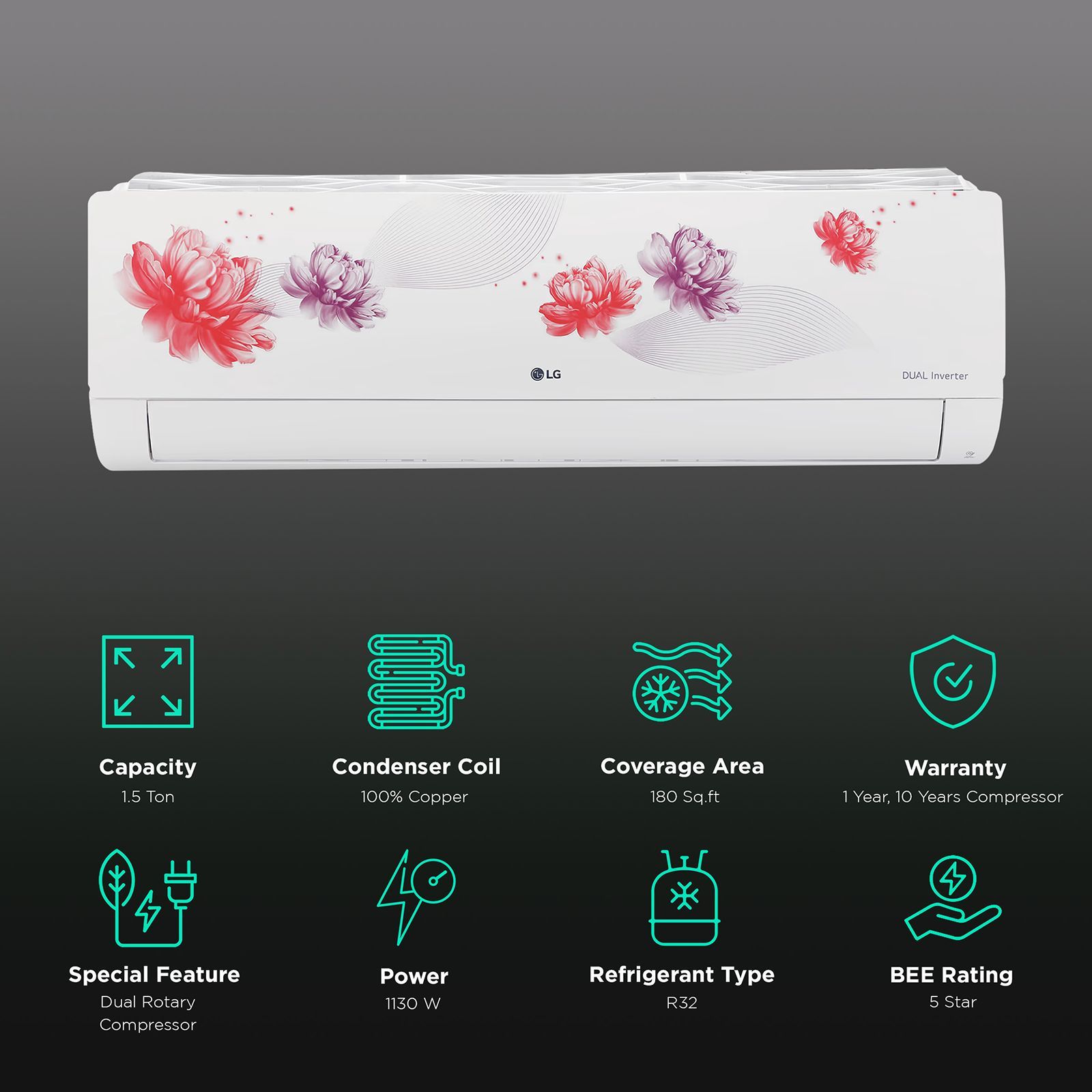 LG 6 in 1 Convertible 1.5 Ton 5 Star AI Plus Dual Inverter Split Smart AC with 4-Way Swing (Copper Condenser, RS-Q19FWZE)_2