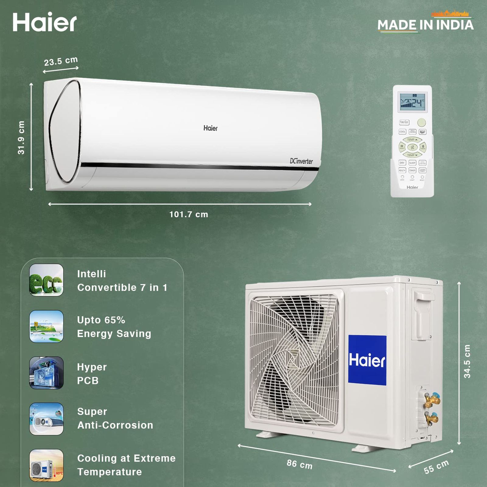 Haier UV Heavy Duty Pro 7 in 1 Convertible 1.6 Ton 5 Star Inverter Split Smart AC with Micro Anti Bacterial Filter (Copper Condenser, HSU19U-PYFC5BE)_9