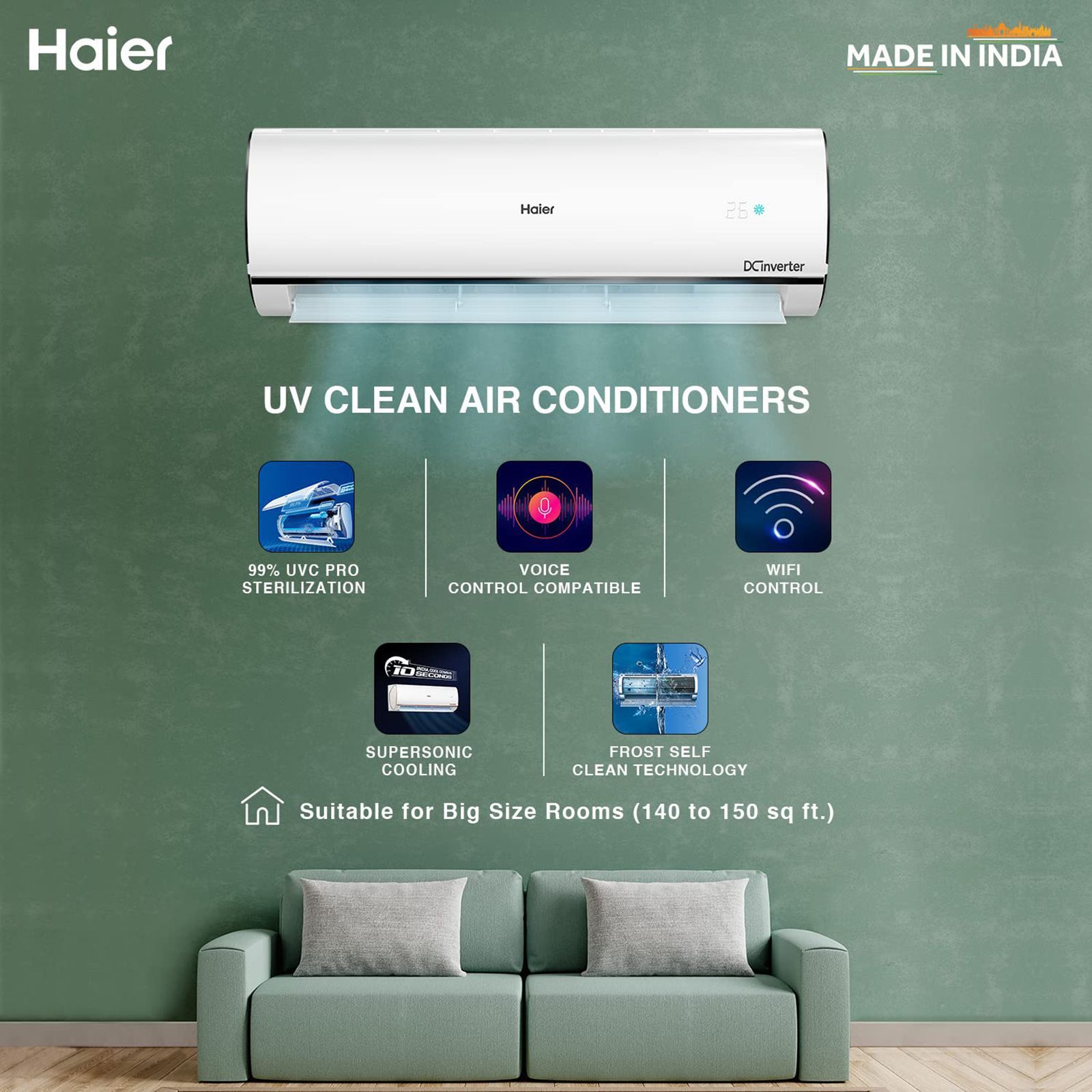 Haier UV Heavy Duty Pro 7 in 1 Convertible 1.6 Ton 5 Star Inverter Split Smart AC with Micro Anti Bacterial Filter (Copper Condenser, HSU19U-PYFC5BE)_7