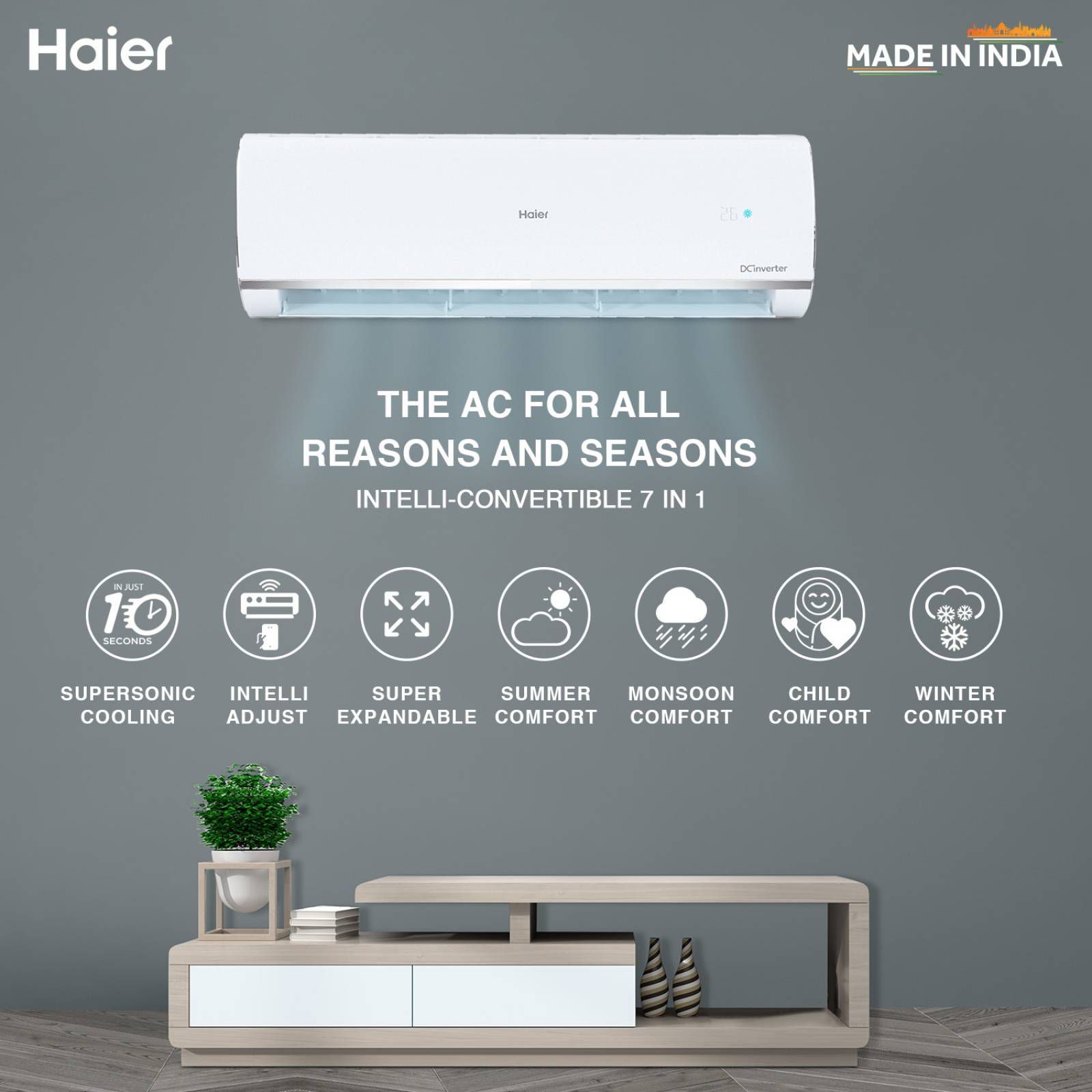Haier Kinouchi 7 in 1 Convertible 1.5 Ton 3 Star Inverter Split Smart AC with Micro Anti Bacterial Filter (Copper Condenser, HSU18K-PYS3BE1)_8