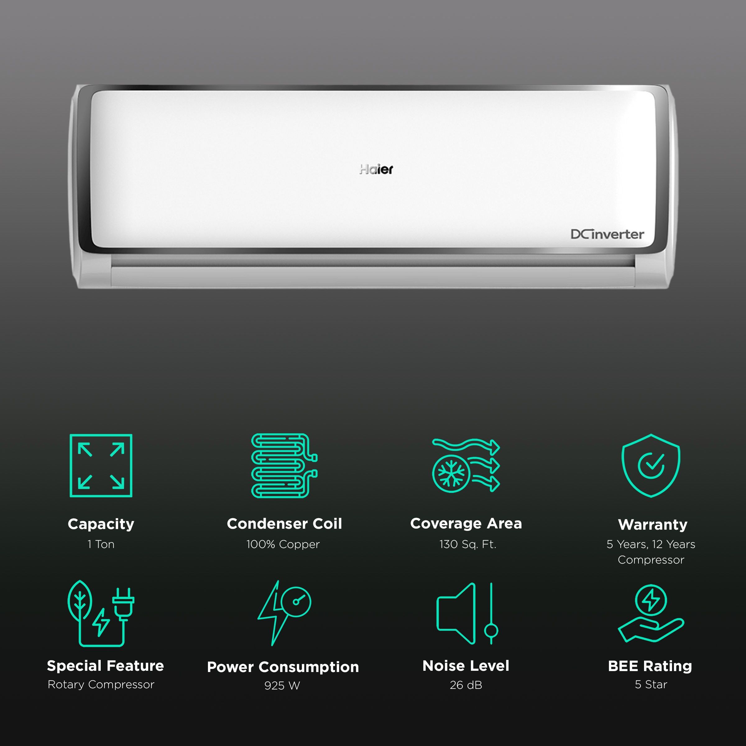 Haier Elegante Heavy Duty 7 in 1 Convertible 1 Ton 5 Star Triple Inverter Split AC with Supersonic Cooling (Copper Condenser, HSU13E-TXS5BE) Haier Elegante Heavy Duty 7 in 1 Convertible 1 Ton 5 Star Triple Inverter Split AC with Supersonic Cooling (Copper Condenser, HSU13E-TXS5BE)_2