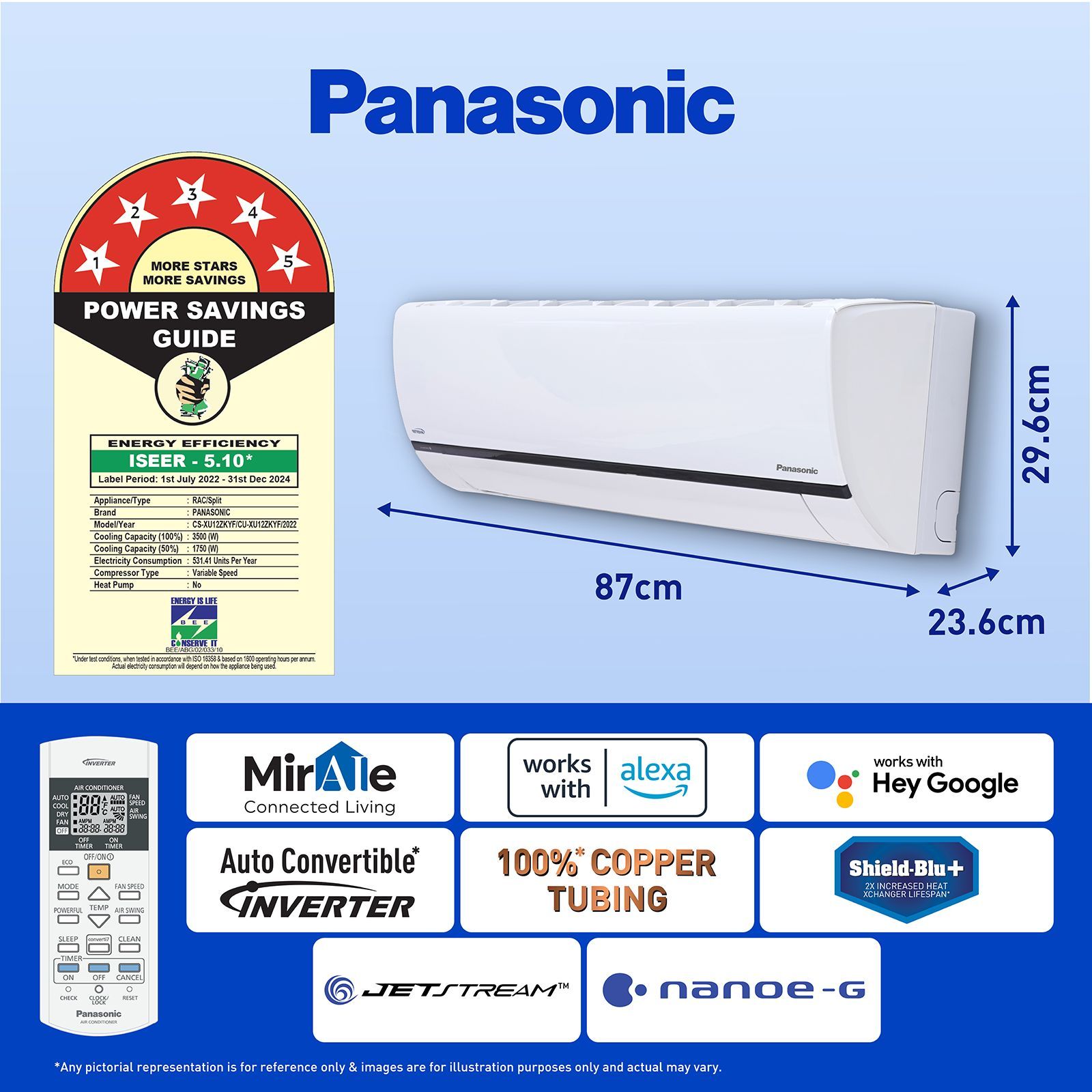 Panasonic 7 in 1 Convertible 1 Ton 5 Star Inverter Split Smart AC with Amazon Alexa and Google Assistant Support (Copper Condenser, CS/CU-XU12ZKYF)_8