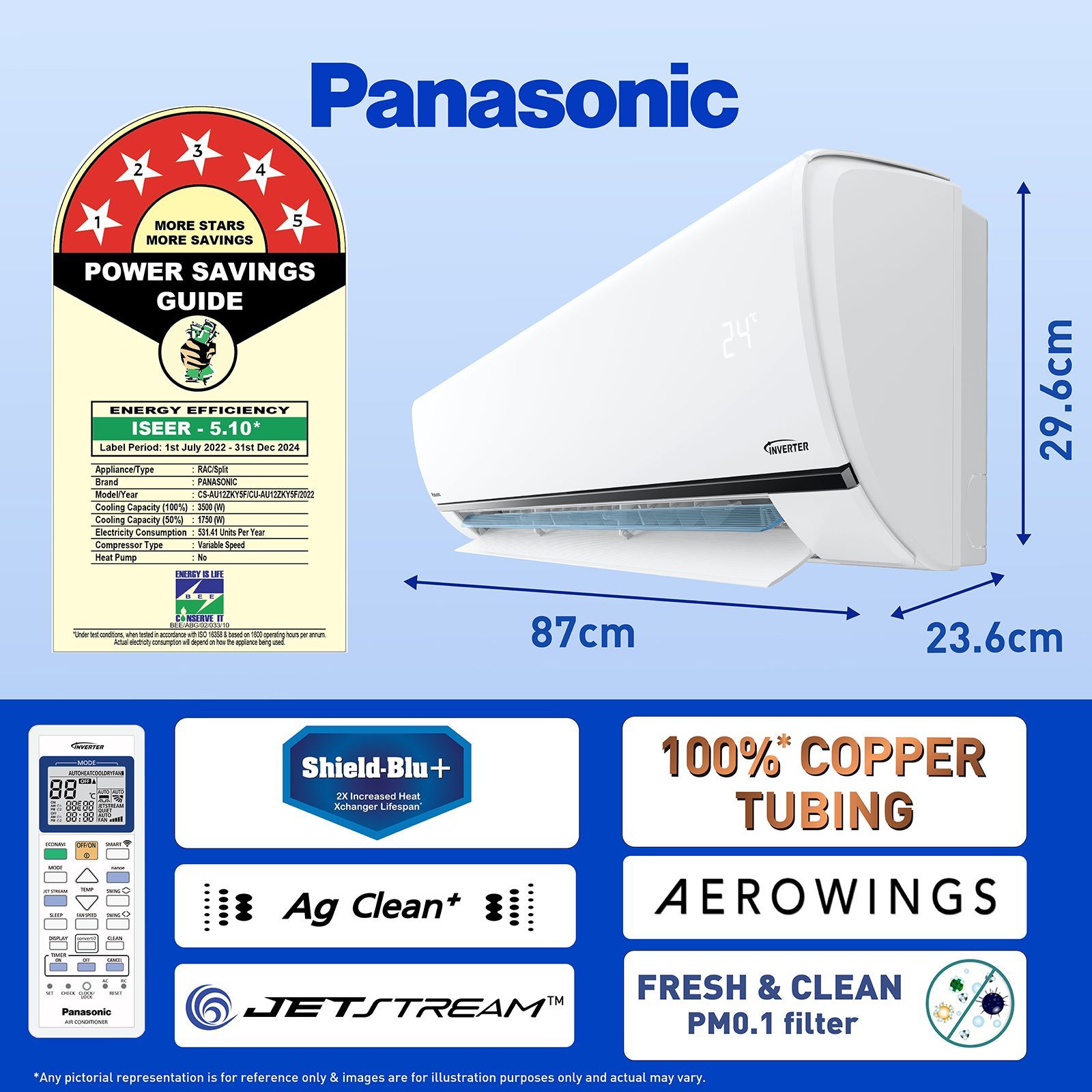 Panasonic 7 in 1 Convertible 1 Ton 5 Star Inverter Split Smart AC with Amazon Alexa and Google Assistant Support (Copper Condenser, CS/CU-AU12ZKY5F) Panasonic 7 in 1 Convertible 1 Ton 5 Star Inverter Split Smart AC with Amazon Alexa and Google Assistant Support (Copper Condenser, CS/CU-AU12ZKY5F)_7