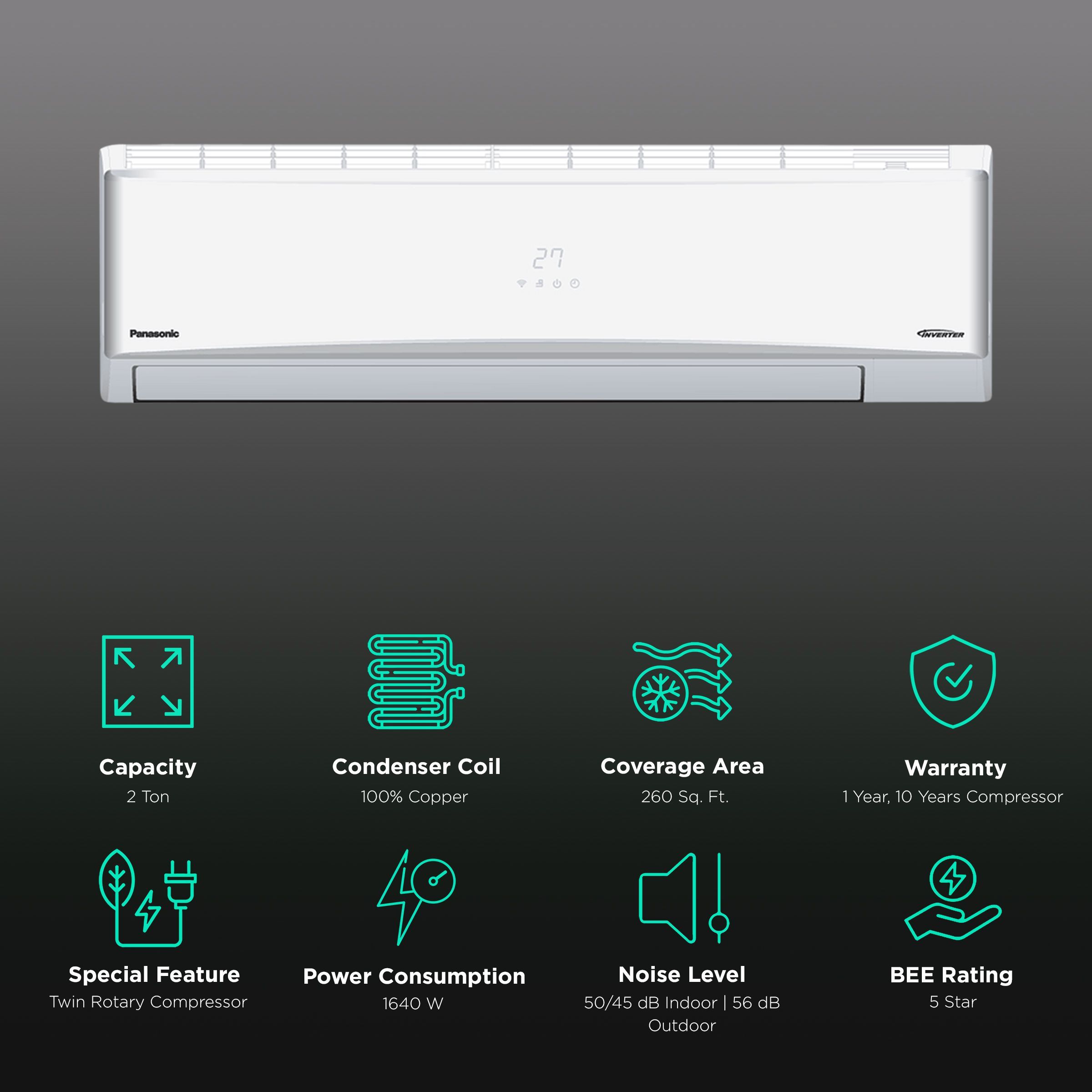 Panasonic 7 in 1 Convertible 2 Ton 5 Star Inverter Split Smart AC with Amazon Alexa and Google Assistant Support (Copper Condenser, CS/CU-ZU24ZKYF)_2