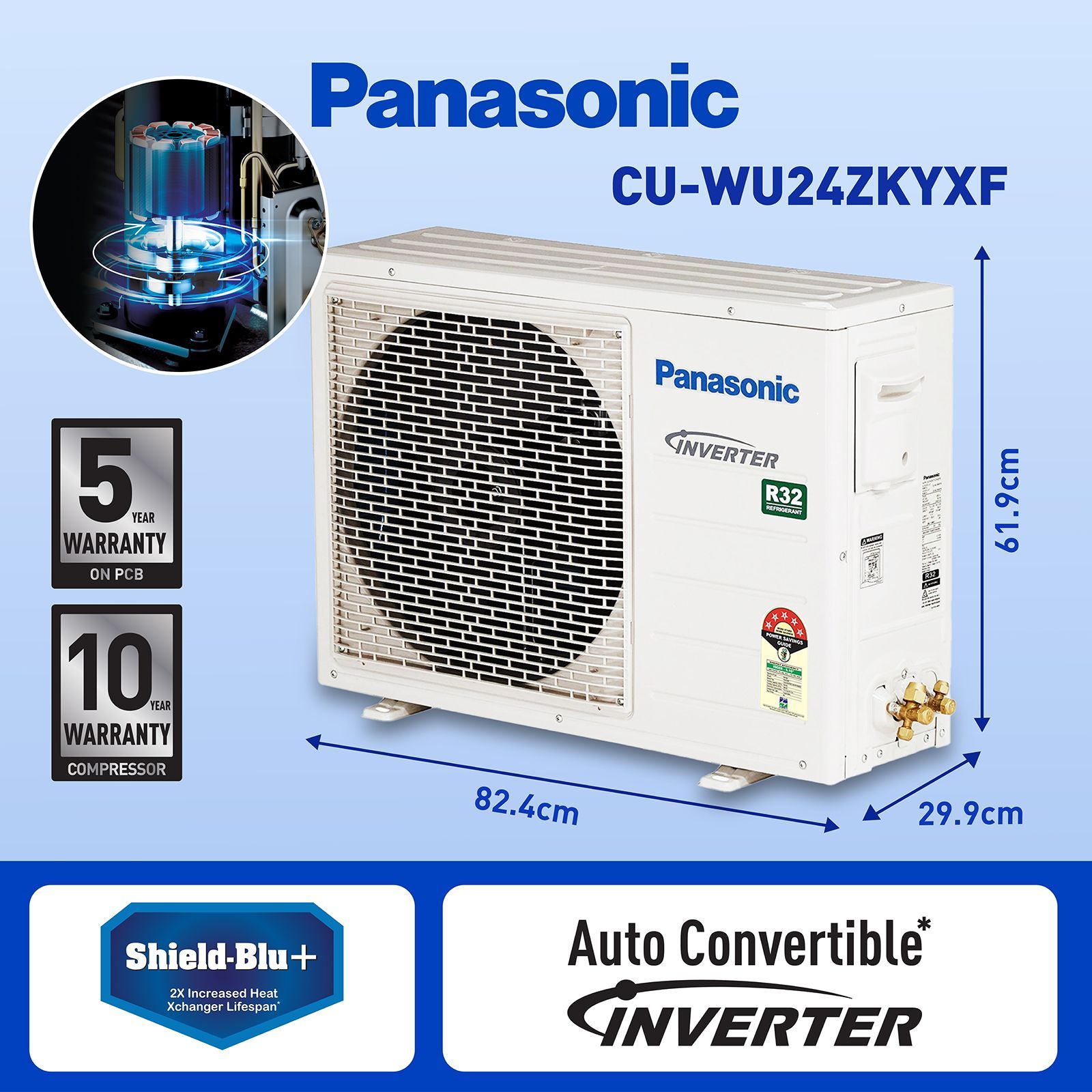 Panasonic 7 in 1 Convertible 2 Ton 4 Star Inverter Split Smart AC with Amazon Alexa and Google Assistant Support (Copper Condenser, CS/CU-WU24ZKYXF) Panasonic 7 in 1 Convertible 2 Ton 4 Star Inverter Split Smart AC with Amazon Alexa and Google Assistant Support (Copper Condenser, CS/CU-WU24ZKYXF)_12