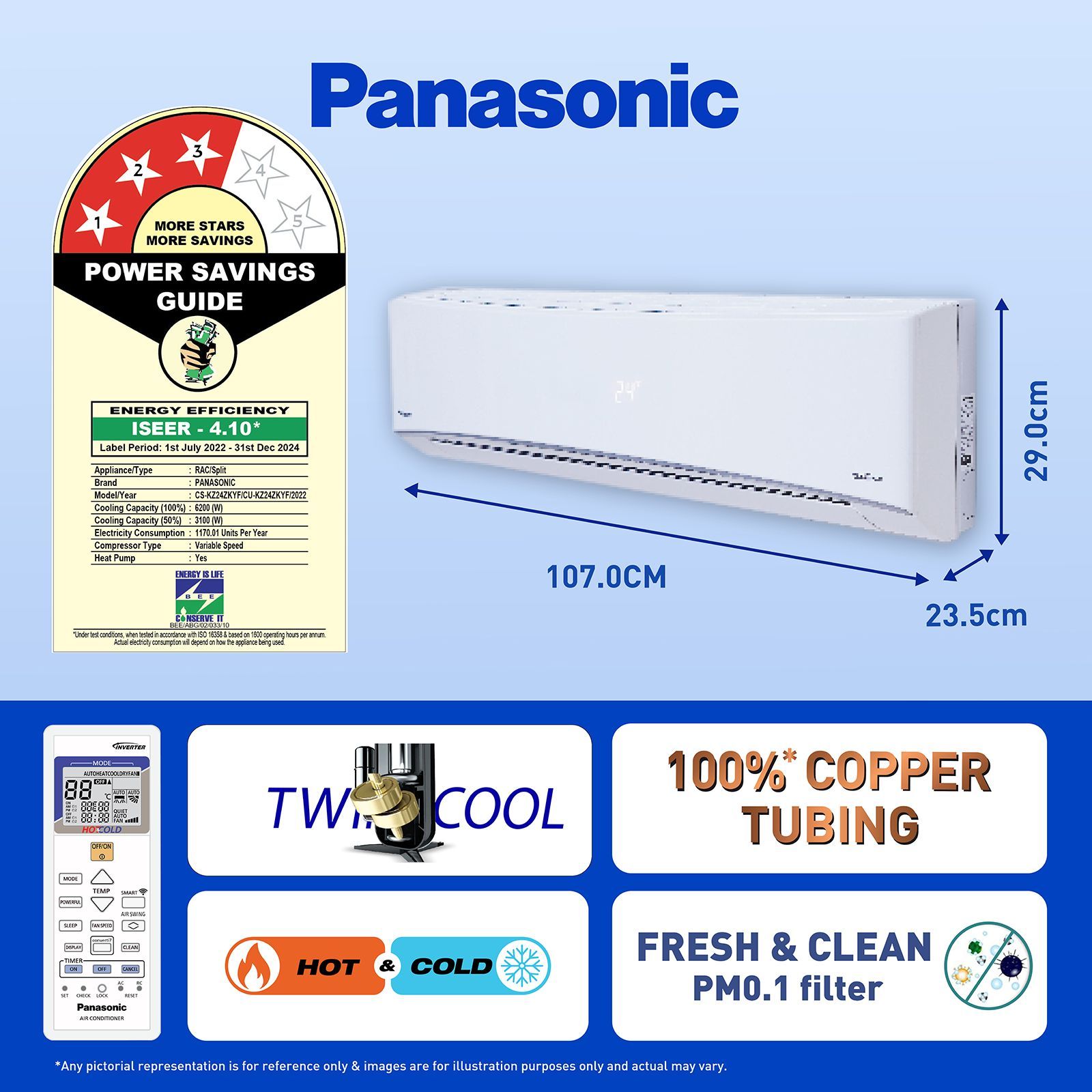 Panasonic 7 in 1 Convertible 2 Ton 3 Star Hot & Cold Inverter Split Smart AC with Google Assistant Support (Copper Condenser, CS/CU-KZ24ZKYF)_8