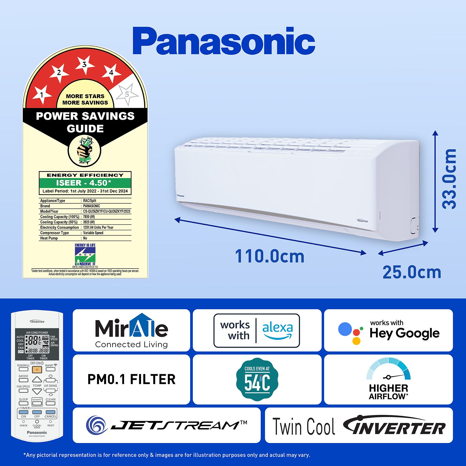 Panasonic 7 in 1 Convertible 2.2 Ton 4 Star Inverter Split Smart AC with Amazon Alexa and Google Assistant Support (Copper Condenser, CS/CU-QU26ZKYF) Panasonic 7 in 1 Convertible 2.2 Ton 4 Star Inverter Split Smart AC with Amazon Alexa and Google Assistant Support (Copper Condenser, CS/CU-QU26ZKYF)_8