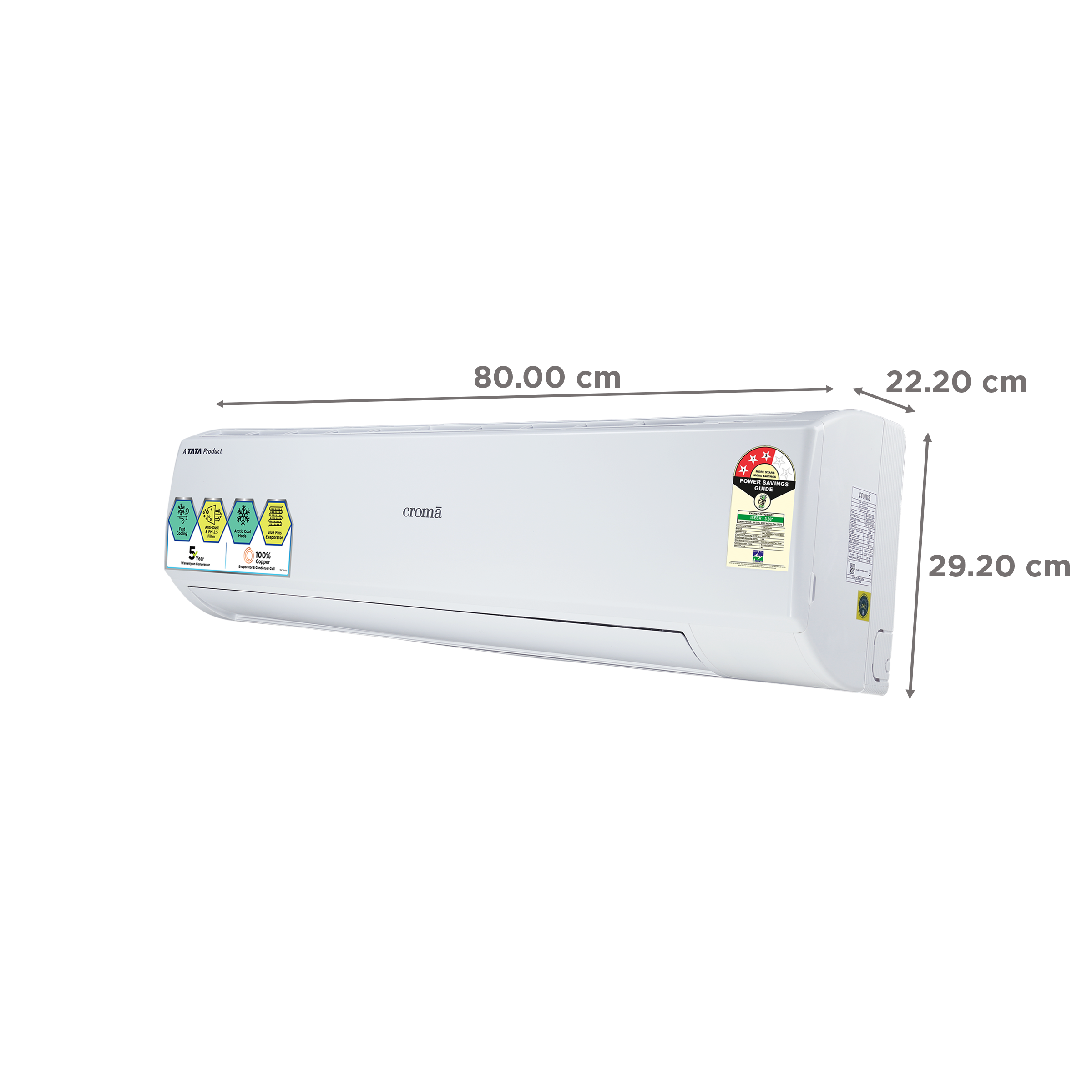 Croma 1 Ton 3 Star Split AC (Copper Condenser, Dust Filter, CRLA012SAD170233) Croma 1 Ton 3 Star Split AC (Copper Condenser, Dust Filter, CRLA012SAD170233)_2