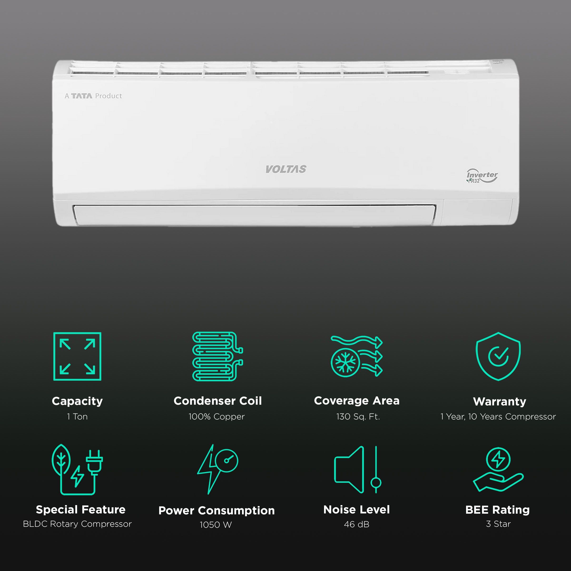 VOLTAS Vectra Pride 4 in 1 Convertible 1 Ton 3 Star Inverter Split AC with Self Diagnosis (Copper Condenser, 123V Vectra Pride)_2