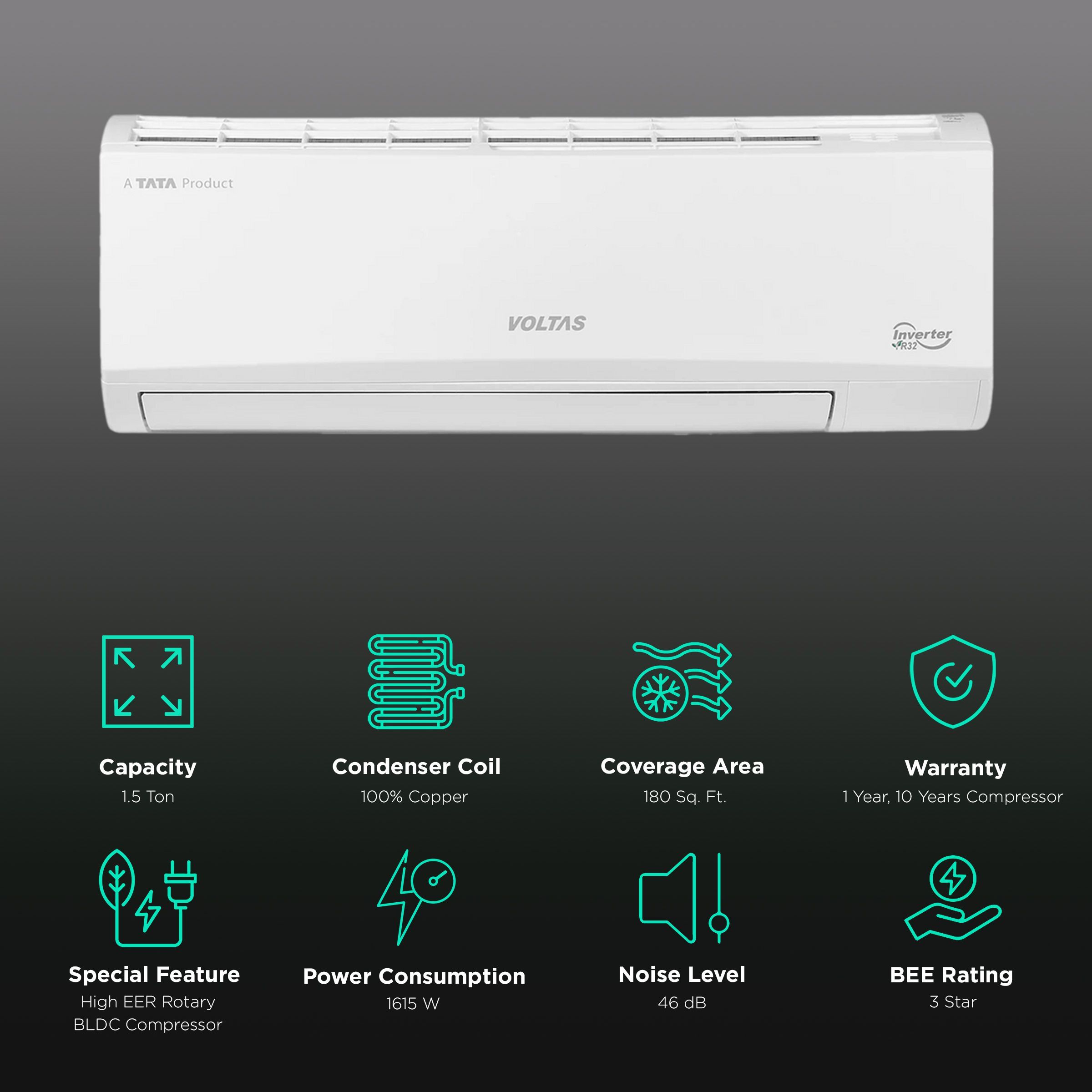 VOLTAS Vectra 4 in 1 Convertible 1.5 Ton 3 Star Inverter Split AC with Anti Dust Filter (Copper Condenser, 183V Vectra Pride )_2