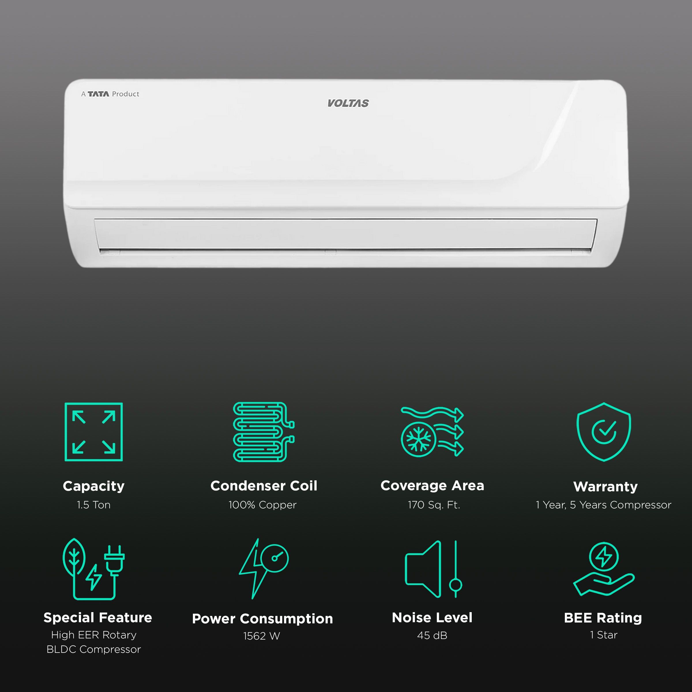 VOLTAS Vectra 1.5 Ton 1 Star Hot and Cold Split AC (Copper Condenser, Anti Dust Filter, 18H Vectra Platina) VOLTAS Vectra 1.5 Ton 1 Star Hot and Cold Split AC (Copper Condenser, Anti Dust Filter, 18H Vectra Platina)_2