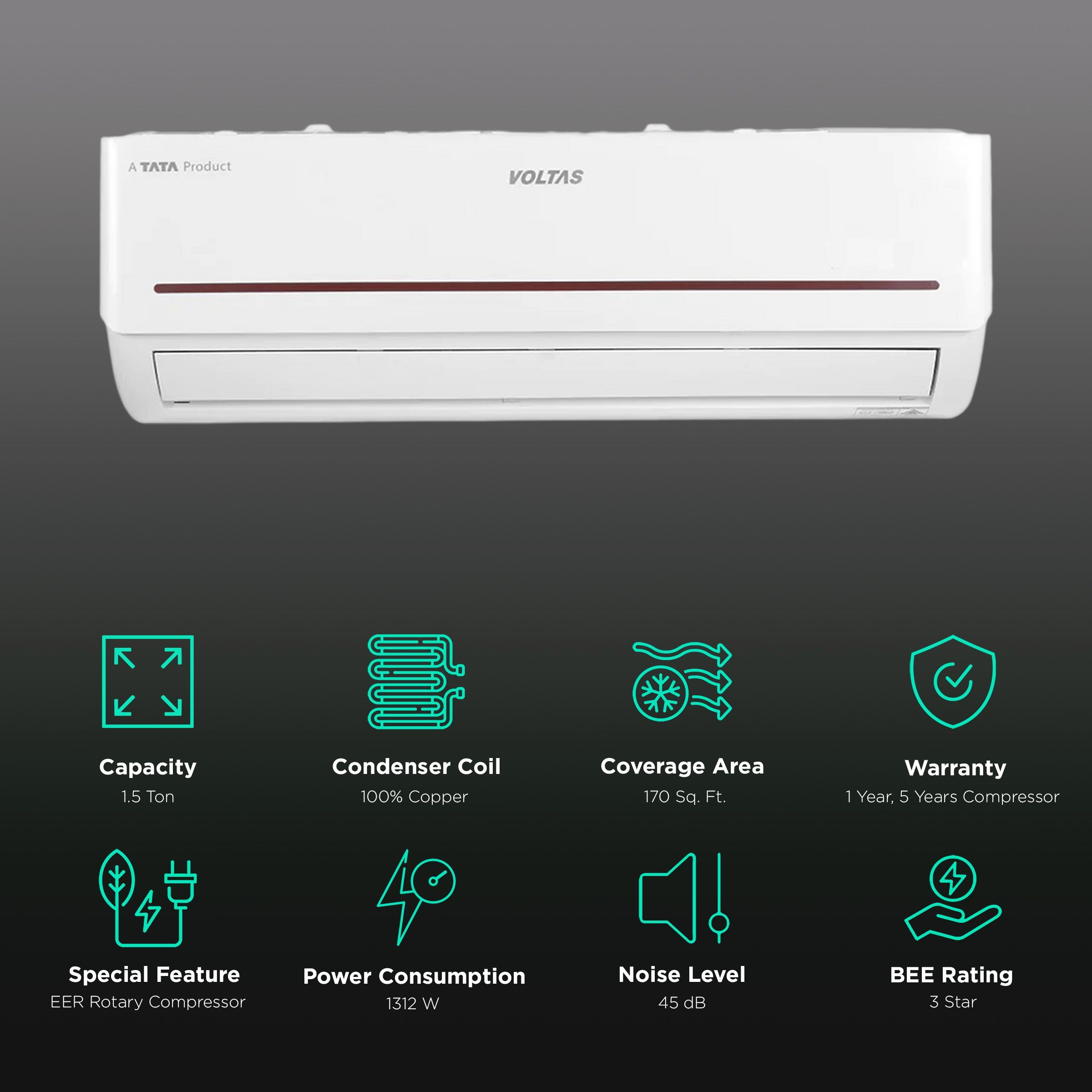 VOLTAS Vectra 1.5 Ton 3 Star Split AC ( Copper Condenser, Anti Dust Filter, 183 Vectra Prism) VOLTAS Vectra 1.5 Ton 3 Star Split AC ( Copper Condenser, Anti Dust Filter, 183 Vectra Prism)_2