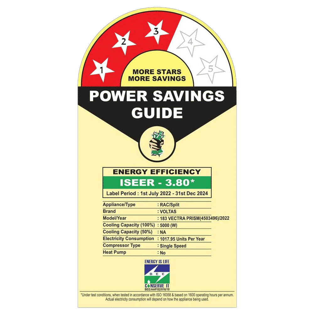 VOLTAS Vectra 1.5 Ton 3 Star Split AC ( Copper Condenser, Anti Dust Filter, 183 Vectra Prism) VOLTAS Vectra 1.5 Ton 3 Star Split AC ( Copper Condenser, Anti Dust Filter, 183 Vectra Prism)_3