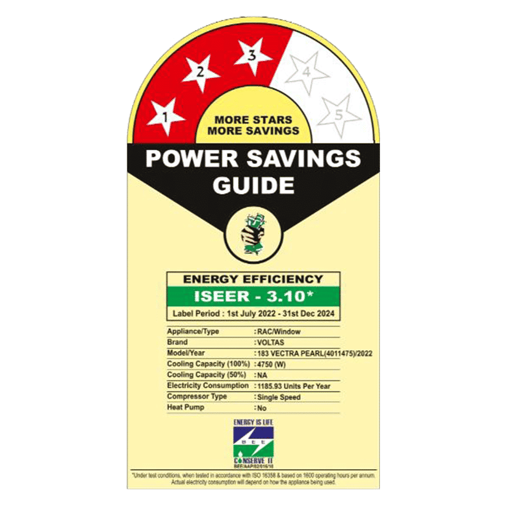 VOLTAS Vectra 1.5 Ton 3 Star Window AC ( Copper Condenser, Anti Dust Filter, 183 Vectra Pearl ) VOLTAS Vectra 1.5 Ton 3 Star Window AC ( Copper Condenser, Anti Dust Filter, 183 Vectra Pearl )_3