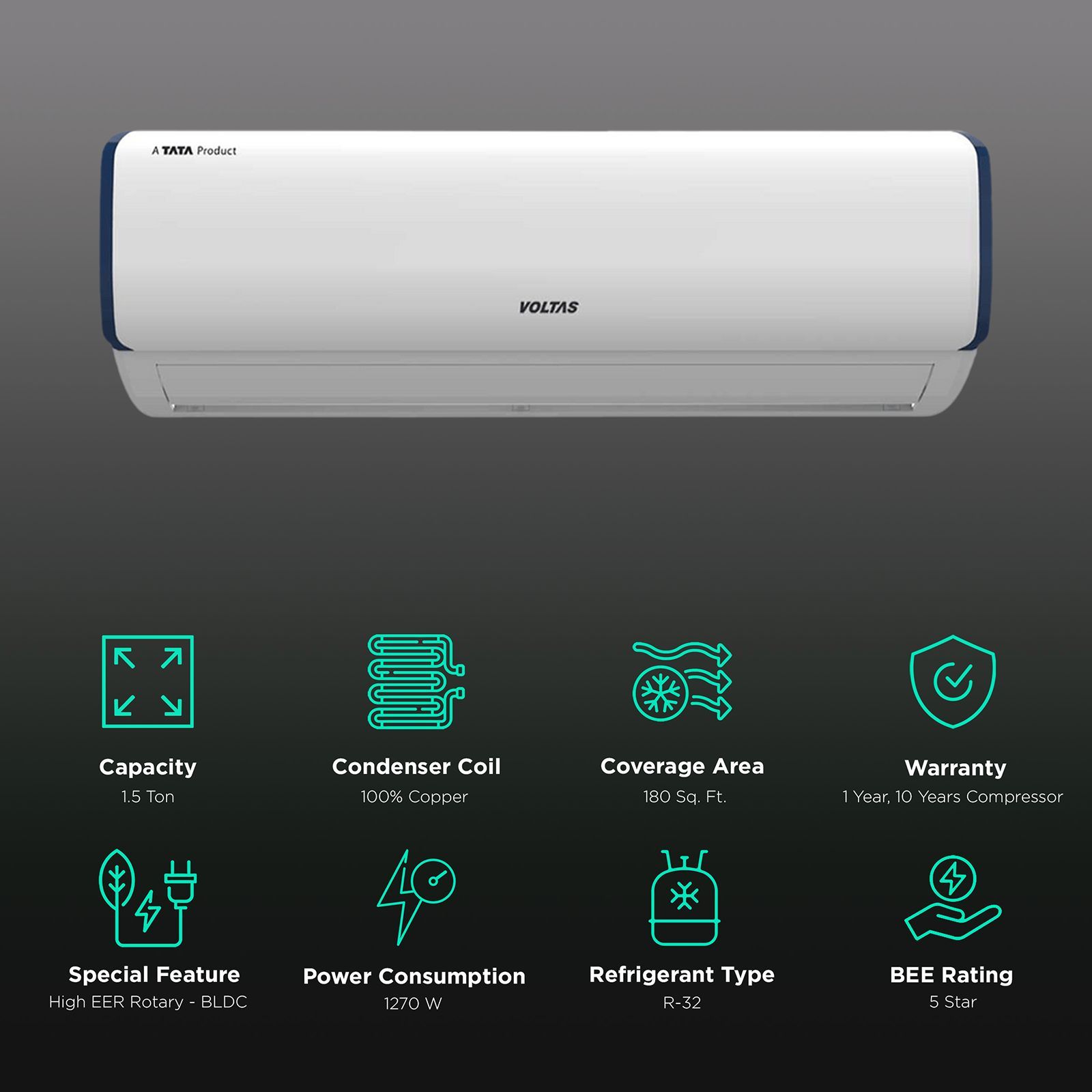 VOLTAS Vectra 4 in 1 Convertible 1.5 Ton 5 Star Inverter Split AC with Anti-Dust Filter (Copper Condenser, 185V Vectra Pearl Marvel) VOLTAS Vectra 4 in 1 Convertible 1.5 Ton 5 Star Inverter Split AC with Anti-Dust Filter (Copper Condenser, 185V Vectra Pearl Marvel)_3