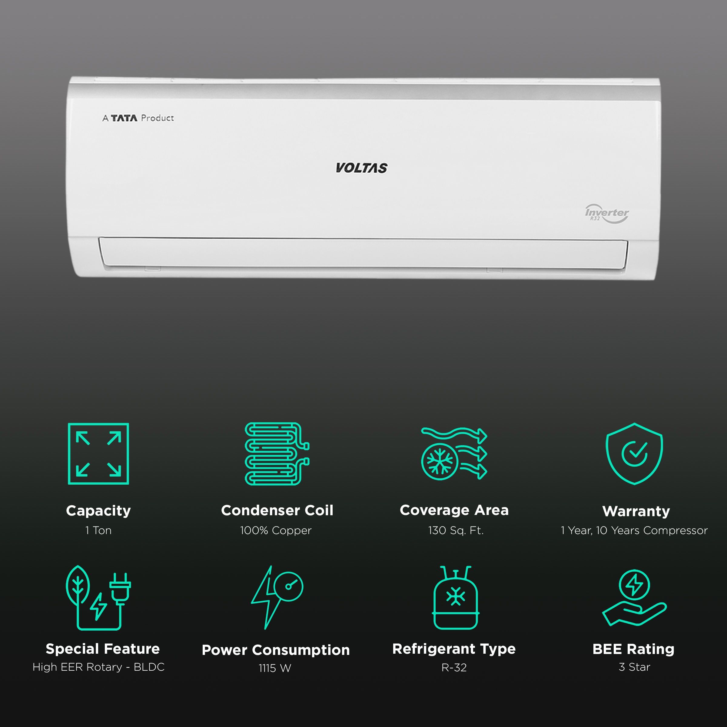 VOLTAS Vertis Elite 5 in 1 Convertible 1 Ton 3 Star Inverter Split AC with 4-Way Swing (Copper Condenser, 123V Vertis Elite Marvel) VOLTAS Vertis Elite 5 in 1 Convertible 1 Ton 3 Star Inverter Split AC with 4-Way Swing (Copper Condenser, 123V Vertis Elite Marvel)_2