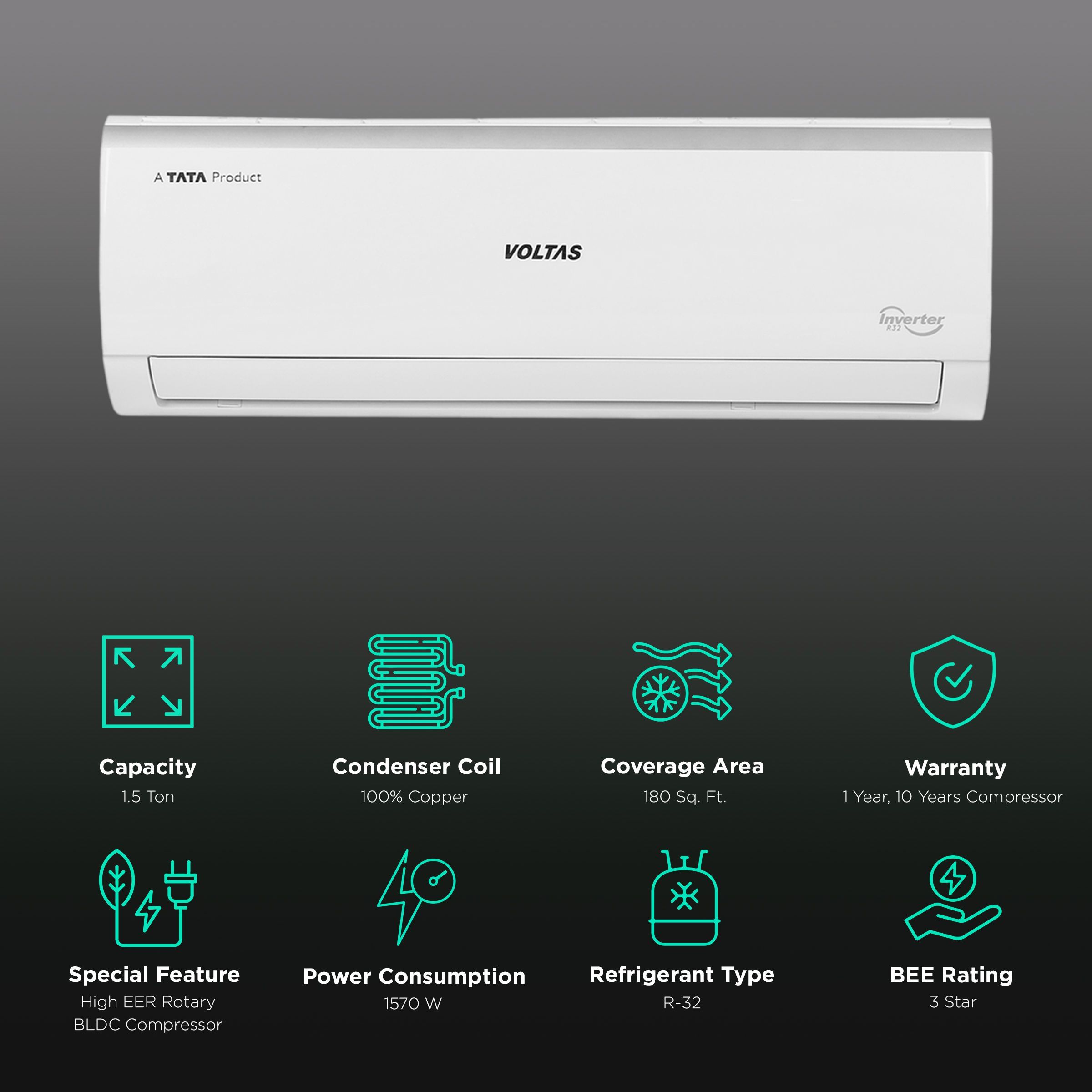 VOLTAS 183v Vertis Elite Marvel 5 in 1 Convertible 1.5 Ton 3 Star Inverter Split AC with 4-Way Swing (Copper Condenser)_2