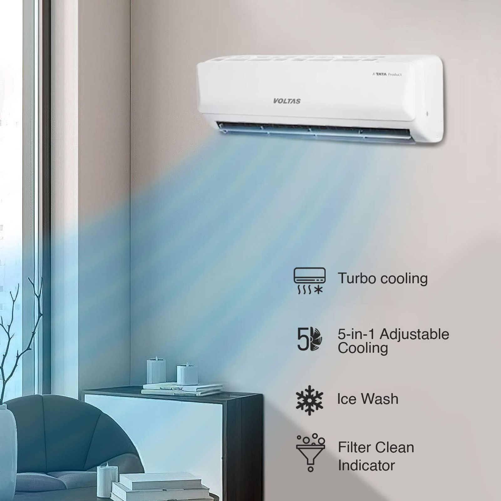 VOLTAS Vertis 5 in 1 Convertible 1.5 Ton 3 Star Inverter Split AC with 4-Way Swing (Copper Condenser, 183V Vertis Emerald Marvel) VOLTAS Vertis 5 in 1 Convertible 1.5 Ton 3 Star Inverter Split AC with 4-Way Swing (Copper Condenser, 183V Vertis Emerald Marvel)_9