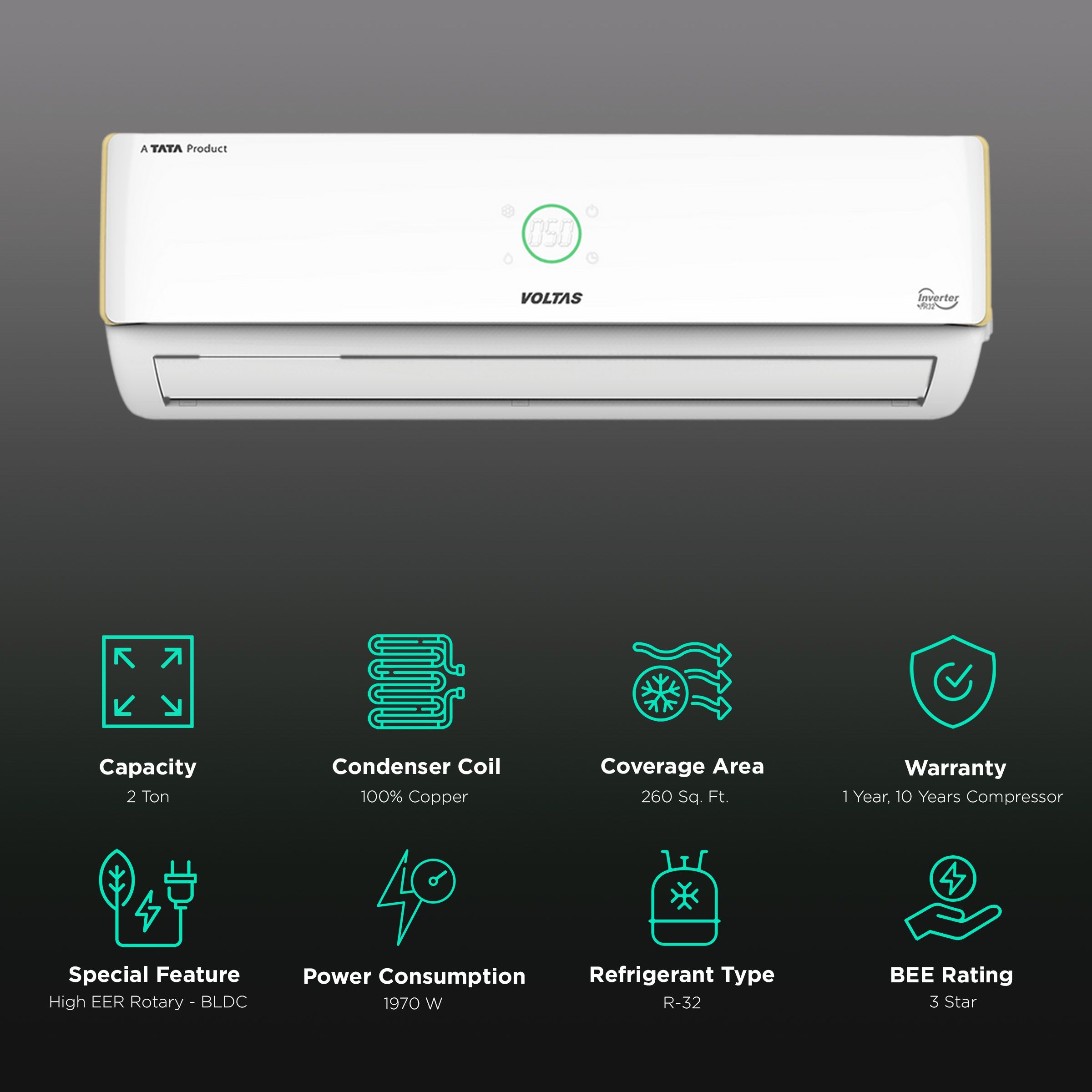VOLTAS Vertis Exotica 5 in 1 Convertible 2 Ton 3 Star Inverter Split AC with 4-Way Swing (Copper Condenser, 243V Vertis Exotica Marvel) VOLTAS Vertis Exotica 5 in 1 Convertible 2 Ton 3 Star Inverter Split AC with 4-Way Swing (Copper Condenser, 243V Vertis Exotica Marvel)_2