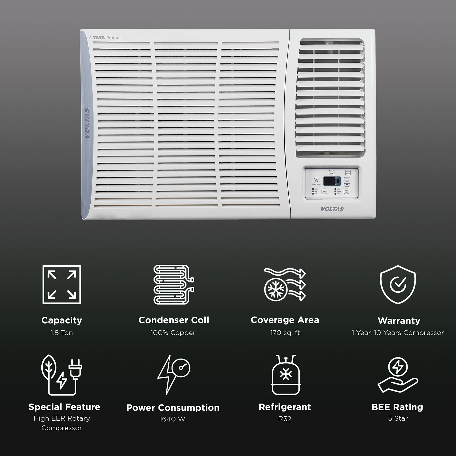 VOLTAS Vertis 2 in 1 Convertible 1.5 Ton 5 Star Inverter Window AC with Anti-Dust Filter (Copper Condenser, 185V Vertis Elite Marvel)_2