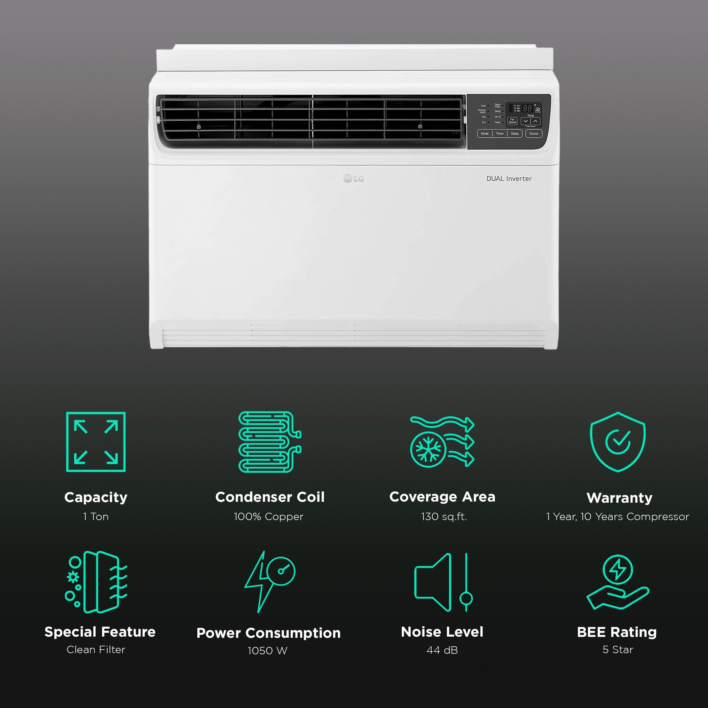 LG 4 in 1 Convertible 1 Ton 5 Star Dual Inverter Window Smart AC with Clean Filter and HD Filter (2023 Model, Copper Condenser, PW-Q12WUZA)_2