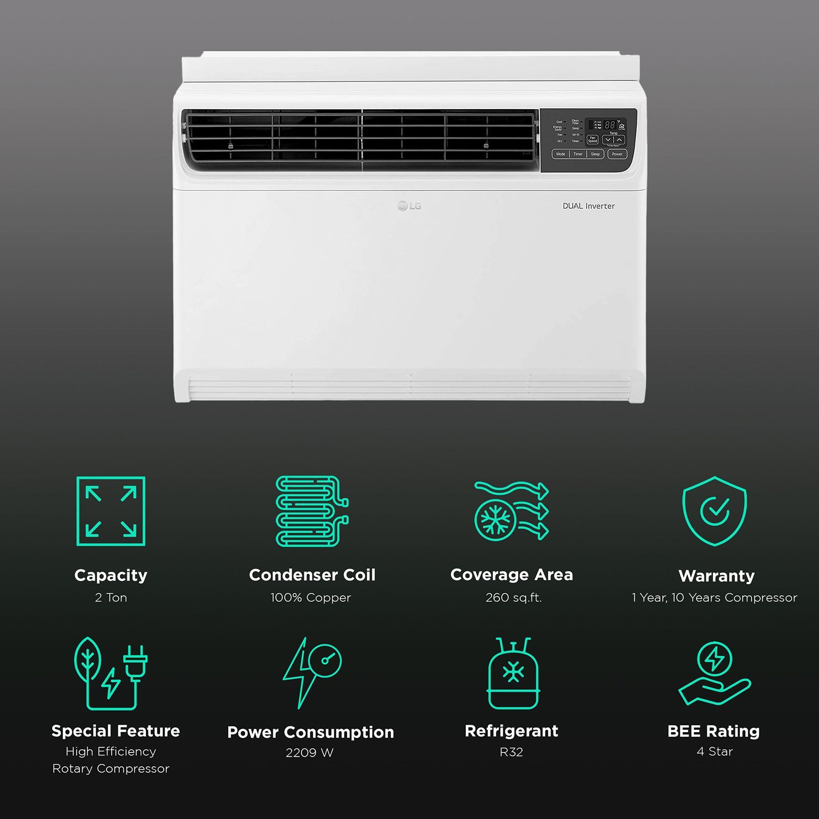 LG 2 Ton 4 Star AI Dual Inverter Window Smart AC with Clean Filter (Copper Condenser, RW-Q24WWYA)_2