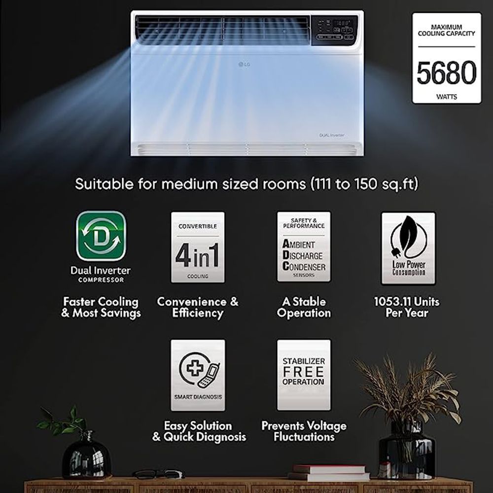 LG 4 in 1 Convertible 1.5 Ton 5 Star Dual Inverter Window AC with Smart Diagnosis System (Copper Condenser, RW-Q18WUZA) LG 4 in 1 Convertible 1.5 Ton 5 Star Dual Inverter Window AC with Smart Diagnosis System (Copper Condenser, RW-Q18WUZA)_18