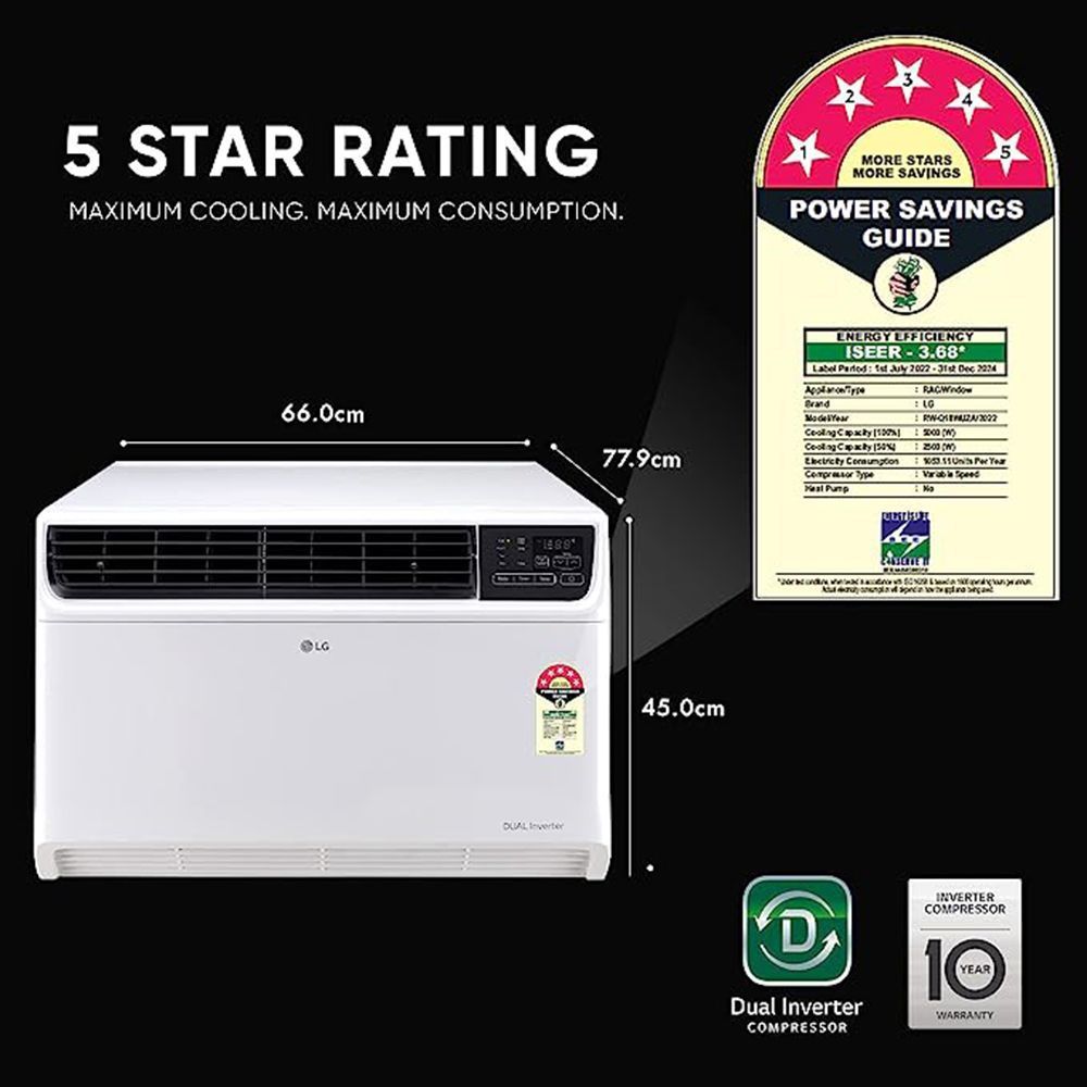 LG 4 in 1 Convertible 1.5 Ton 5 Star Dual Inverter Window AC with Smart Diagnosis System (Copper Condenser, RW-Q18WUZA) LG 4 in 1 Convertible 1.5 Ton 5 Star Dual Inverter Window AC with Smart Diagnosis System (Copper Condenser, RW-Q18WUZA)_20