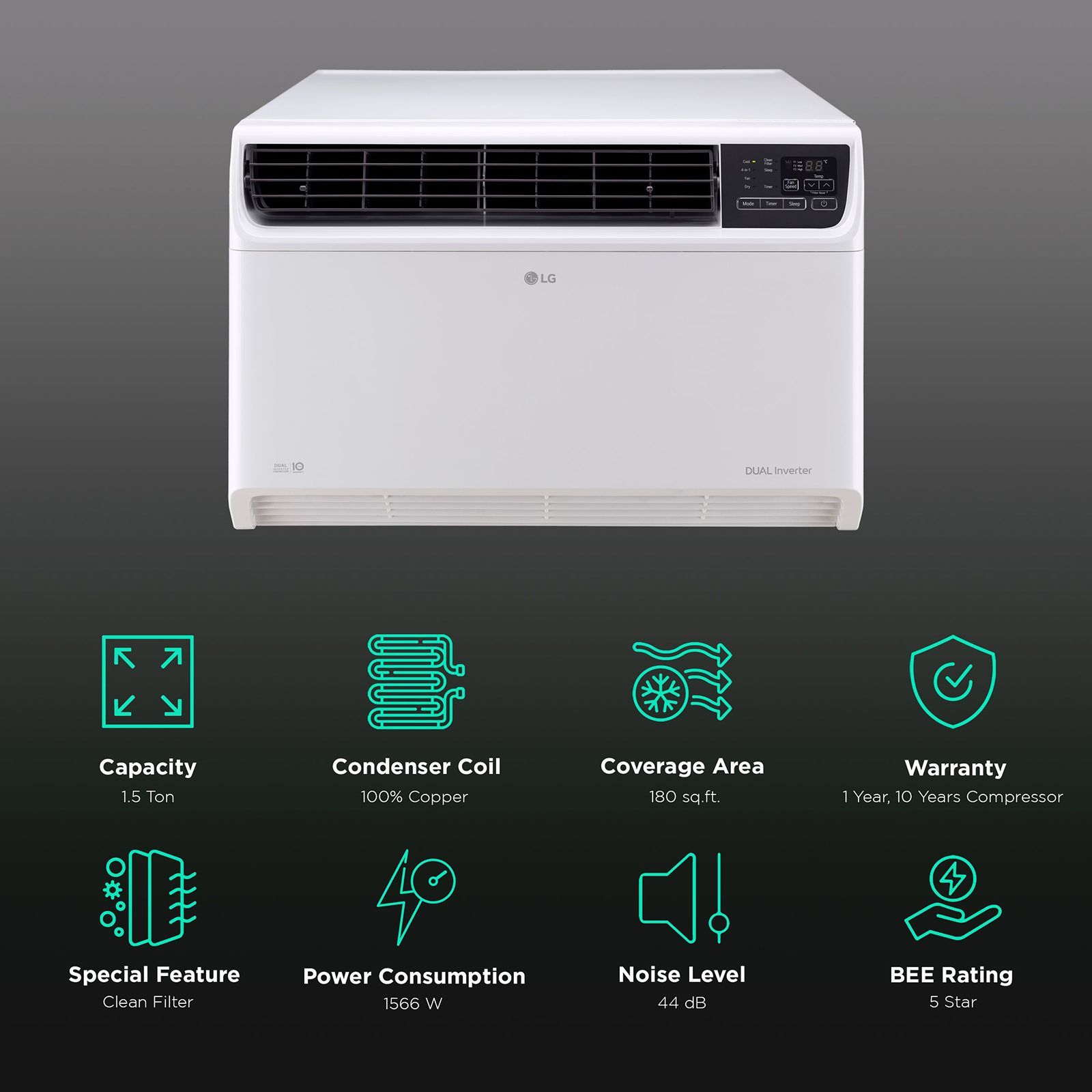 LG 4 in 1 Convertible 1.5 Ton 5 Star Dual Inverter Window AC with Smart Diagnosis System (Copper Condenser, RW-Q18WUZA) LG 4 in 1 Convertible 1.5 Ton 5 Star Dual Inverter Window AC with Smart Diagnosis System (Copper Condenser, RW-Q18WUZA)_2