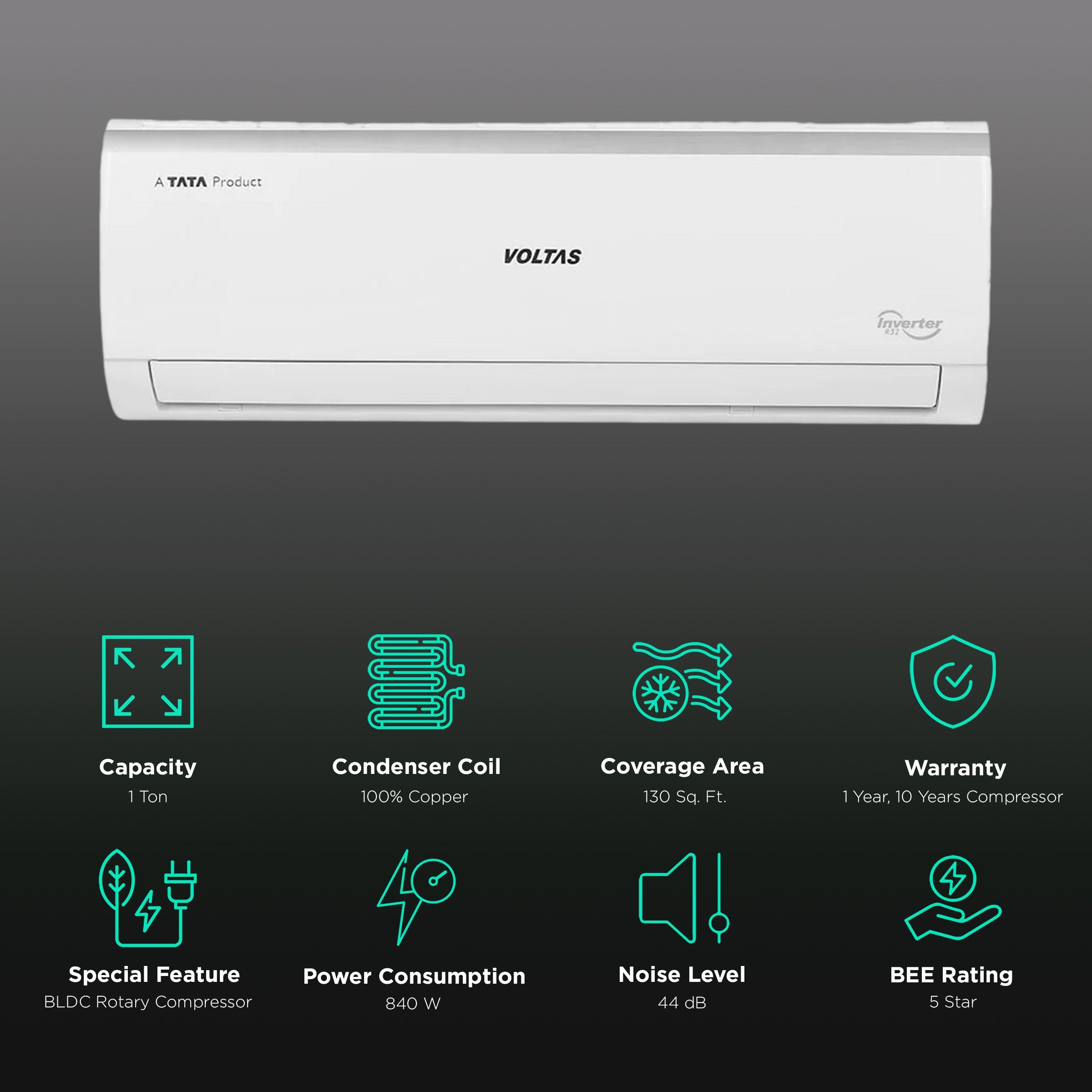 VOLTAS Vectra 4 in 1 Convertible 1 Ton 5 Star Inverter Split AC with Auto Clean Function (Copper Condenser, 125V Vectra Elite)_2