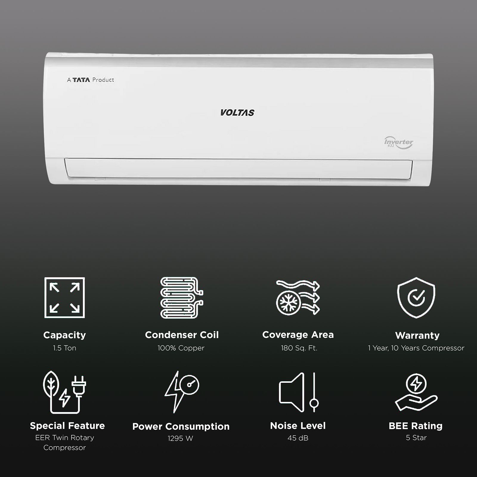 VOLTAS 185V Vectra Elite 4 in 1 Convertible 1.5 Ton 5 Star Inverter Split AC with Anti Dust Filter (Copper Condenser, 4503453)_2