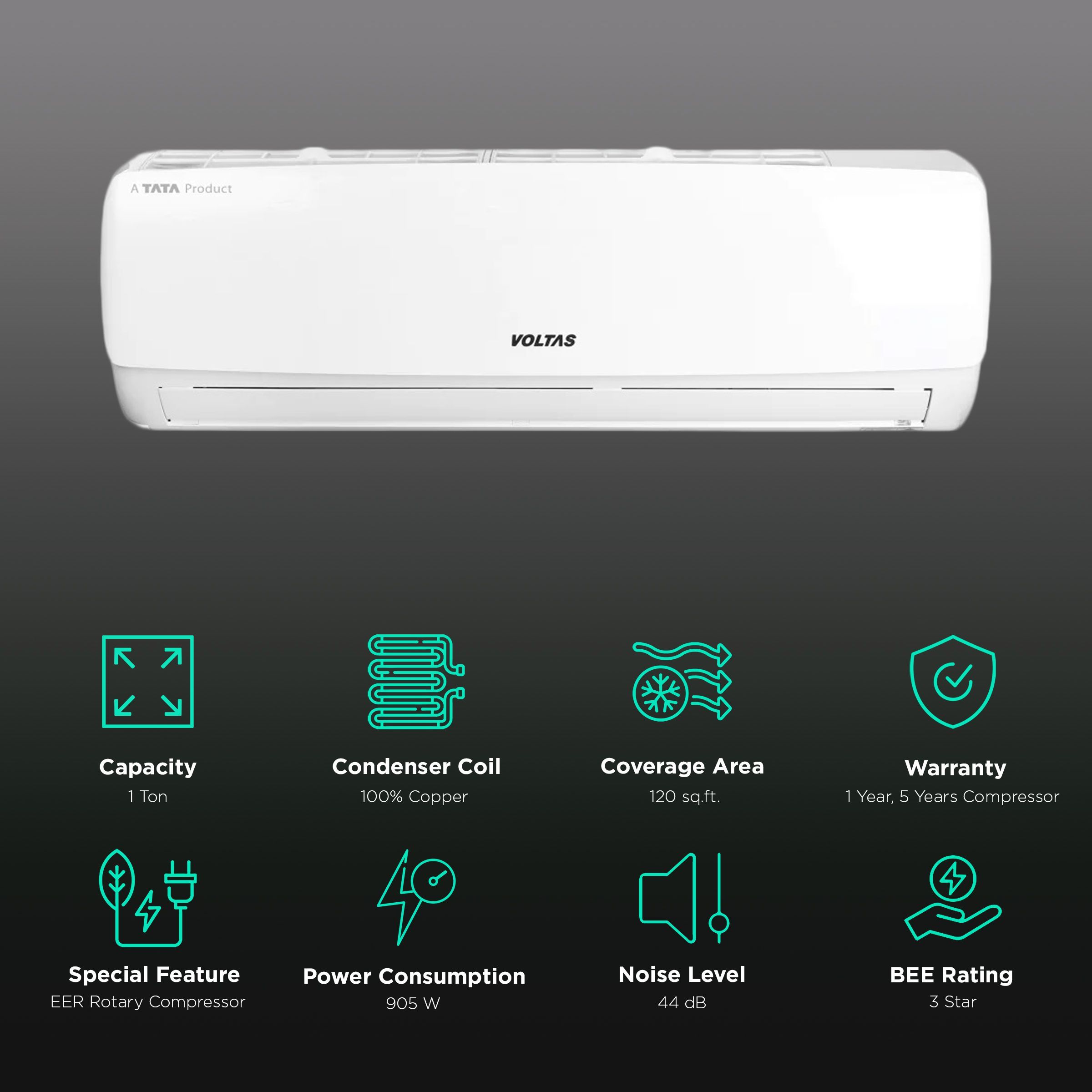 VOLTAS 123 Vectra Elegant 1 Ton 3 Star Split AC (Copper Condenser, Anti Dust Filter) VOLTAS 123 Vectra Elegant 1 Ton 3 Star Split AC (Copper Condenser, Anti Dust Filter)_2