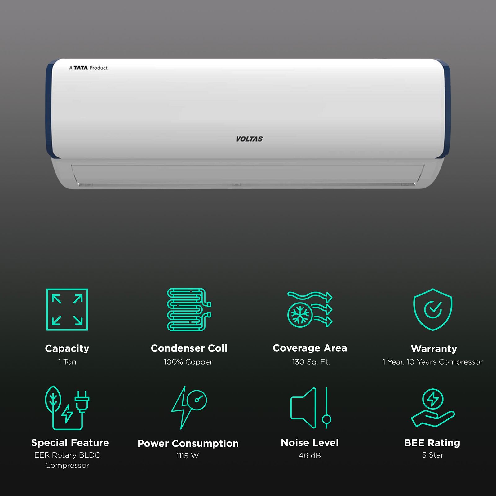 VOLTAS 123V Vectra Pearl Marvel 4 in 1 Convertible 1 Ton 3 Star Inverter Split AC with Auto Clean Function ( Copper Condenser, 4503567)_3