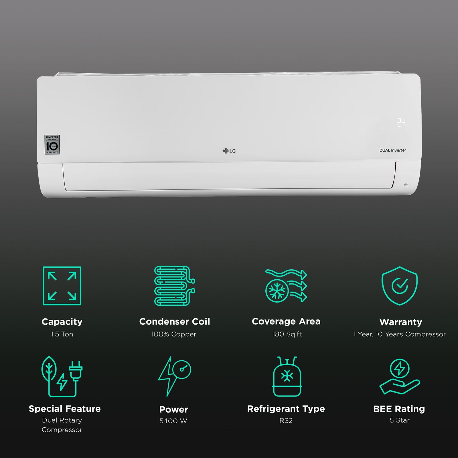 LG 6 in 1 Convertible 1.5 Ton 5 Star Dual Inverter Split AC with 4 Way Swing (Copper Condenser, RS-Q19KNZE)_2