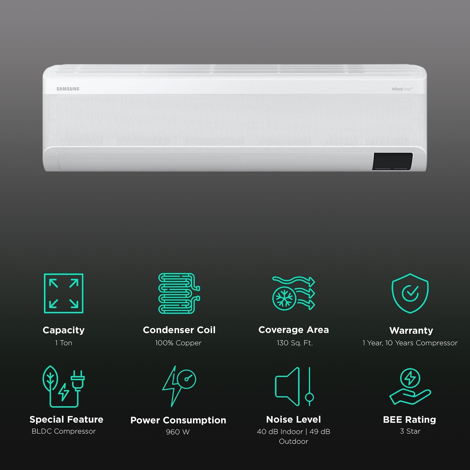 SAMSUNG WindFree 5 in 1 Convertible 1 Ton 3 Star Inverter Split Smart AC with 4-Way Swing (2023 Model, Copper Condenser, AR12CY3ANWK) SAMSUNG WindFree 5 in 1 Convertible 1 Ton 3 Star Inverter Split Smart AC with 4-Way Swing (2023 Model, Copper Condenser, AR12CY3ANWK)_2