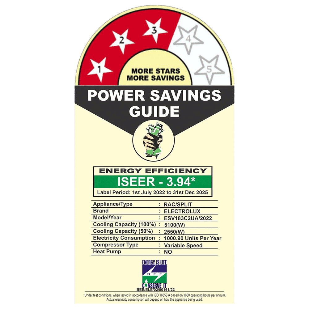 Electrolux UltimateHome 300 Convertible 1.5 Ton 3 Star Inverter Split AC with 360 Degree Cooling (Copper Condenser, ESV183C2UA) Electrolux UltimateHome 300 Convertible 1.5 Ton 3 Star Inverter Split AC with 360 Degree Cooling (Copper Condenser, ESV183C2UA)_3