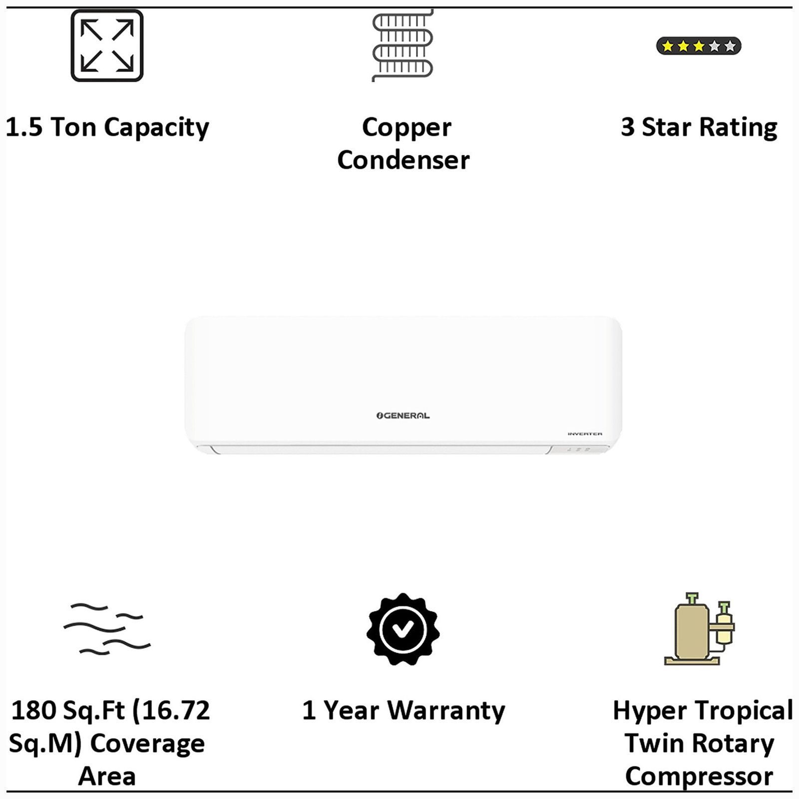 O GENERAL CPA Series 1.5 Ton 3 Star Inverter Split AC (Copper Condenser, PM 2.5 Filter, ASGG18CPAA-B) O GENERAL CPA Series 1.5 Ton 3 Star Inverter Split AC (Copper Condenser, PM 2.5 Filter, ASGG18CPAA-B)_10