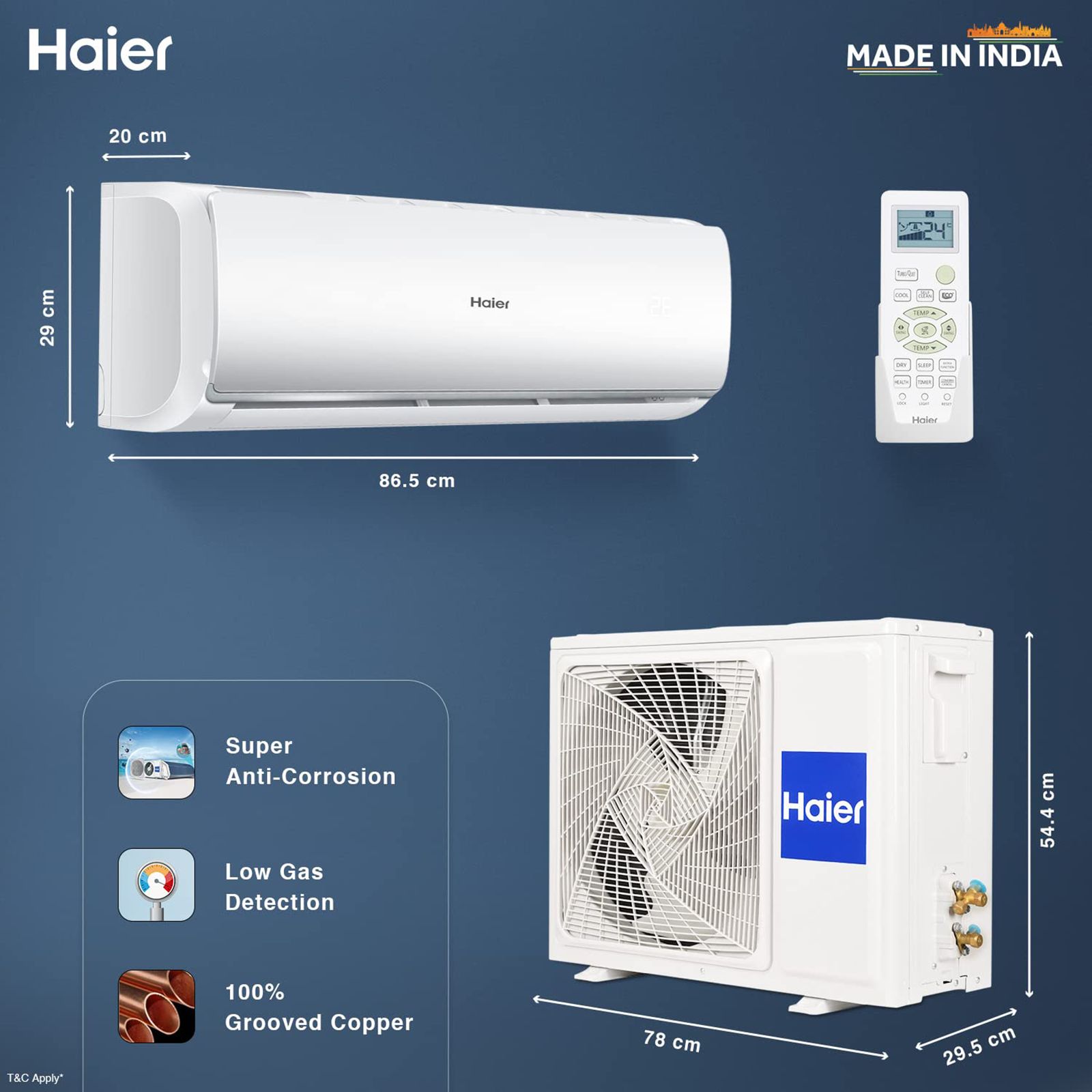Haier Turbo Cool Plus 1 Ton 2 Star Split AC (Copper Condenser, Micro Anti Bacterial Filter, HSU12T-TQS2BE-FS)_7