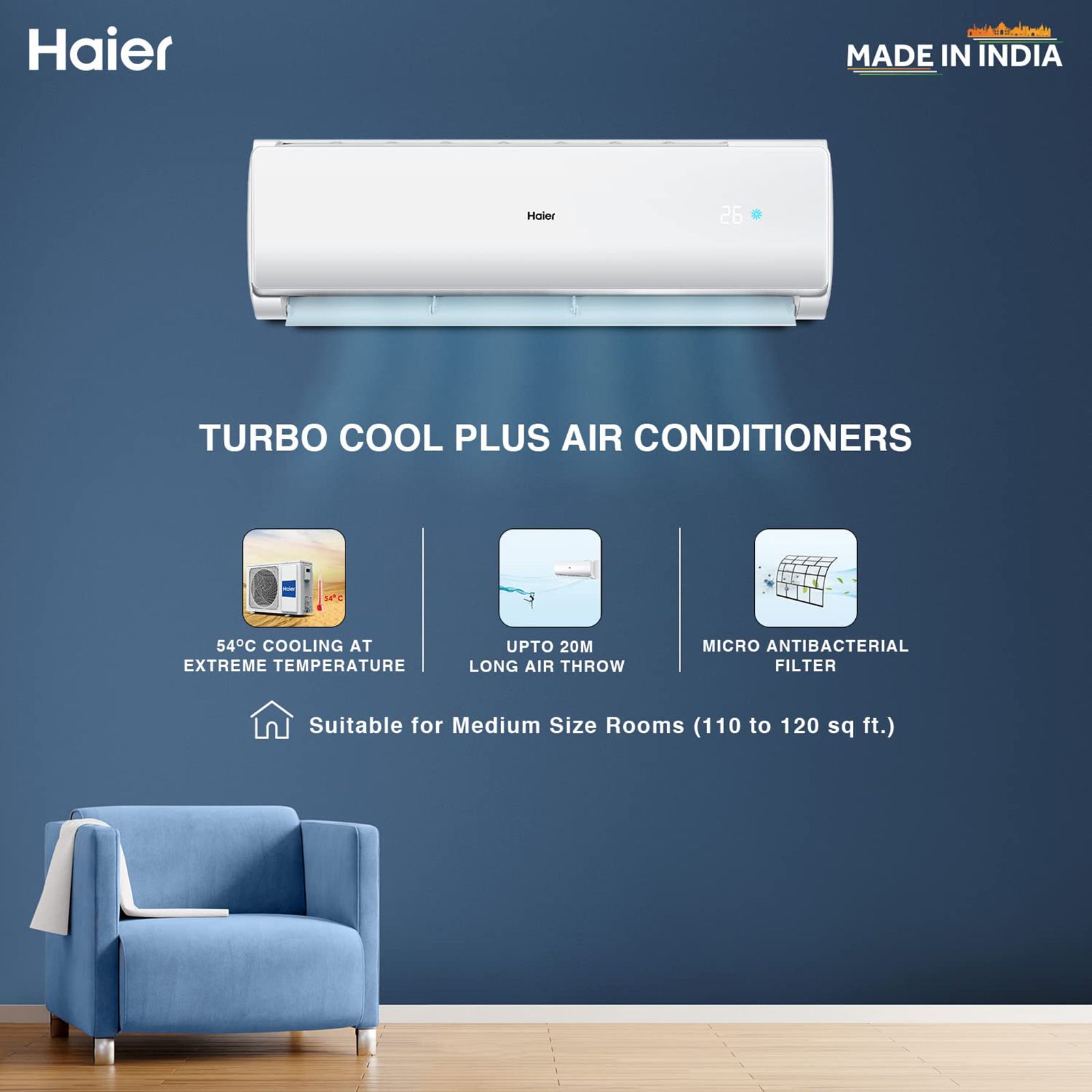 Haier Turbo Cool Plus 1 Ton 2 Star Split AC (Copper Condenser, Micro Anti Bacterial Filter, HSU12T-TQS2BE-FS)_5