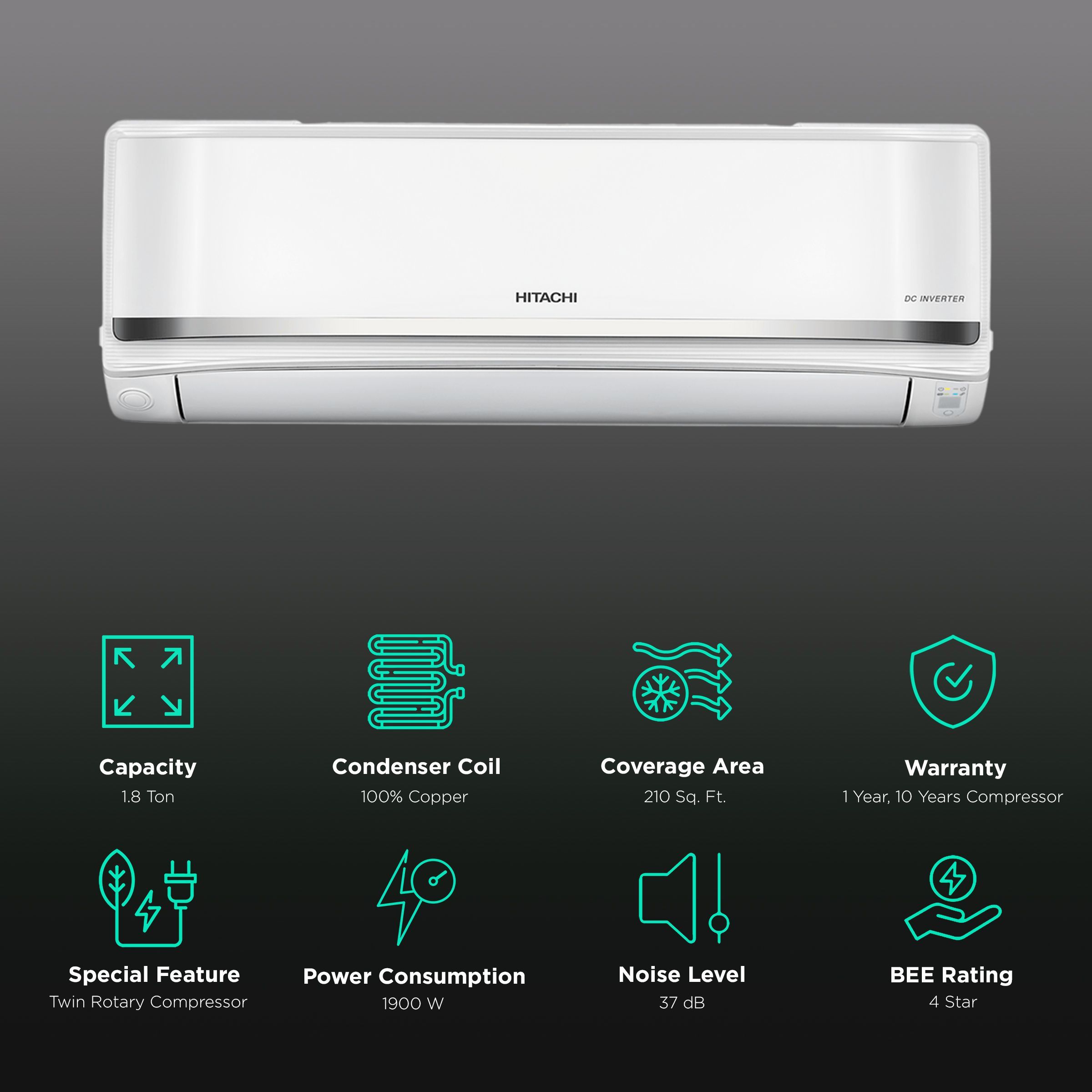 HITACHI Yoshi 5400FXL 1.8 Ton 4 Star Inverter Split AC (Copper Condenser, Superfine Mesh Filter, RAS.G422PCAISF)_2