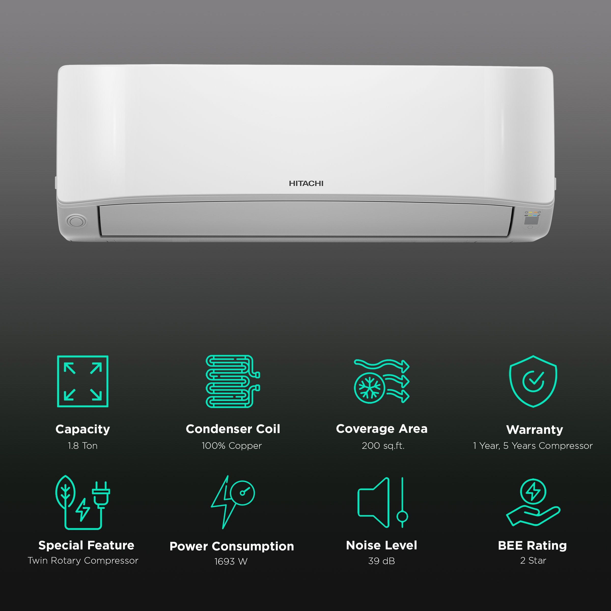 HITACHI Senpai 3200FL 1.8 Ton 2 Star Fixed Speed Split AC ( Copper Condenser, Superfine Mesh Filter, RAS.B222PCAIBA) HITACHI Senpai 3200FL 1.8 Ton 2 Star Fixed Speed Split AC ( Copper Condenser, Superfine Mesh Filter, RAS.B222PCAIBA)_2