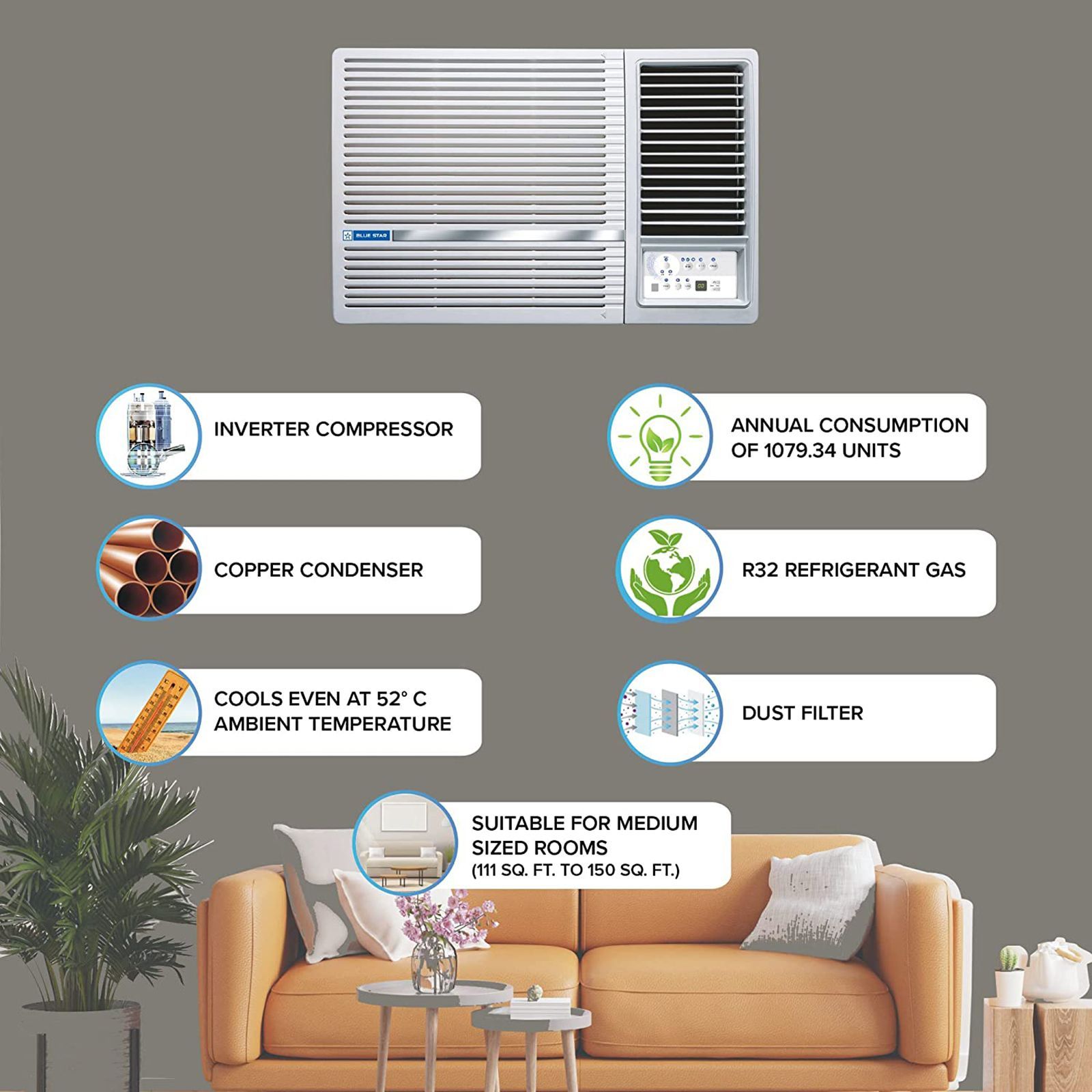 Blue Star 1.5 Ton 3 Star Inverter Window AC (Copper Condenser, Dust Filter, WIA318LN)_8