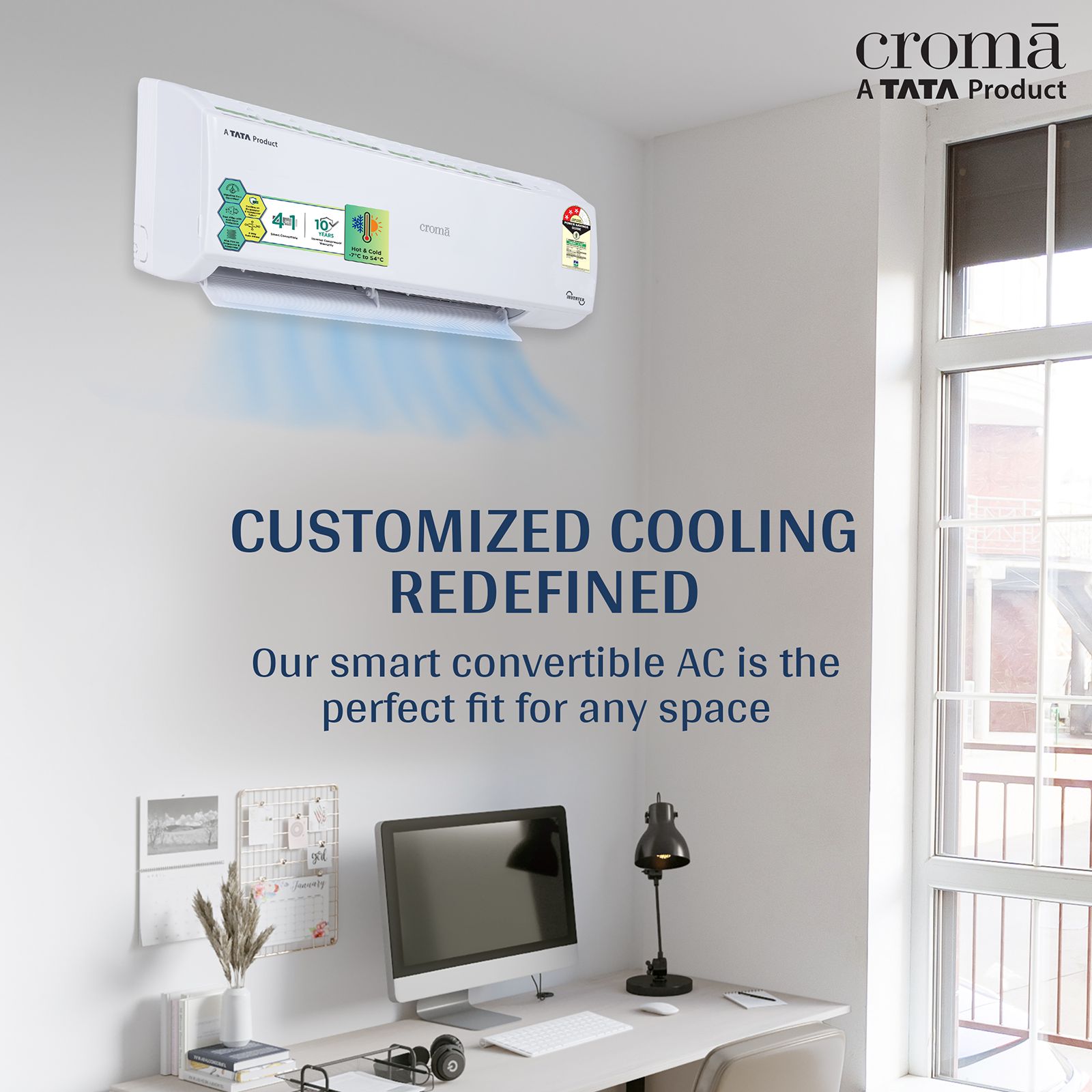 Croma 4 in 1 Convertible 1.5 Ton 3 Star Hot & Cold Inverter Split AC with Dust Filter (Copper Condenser, CRLAH18IND170259)_12