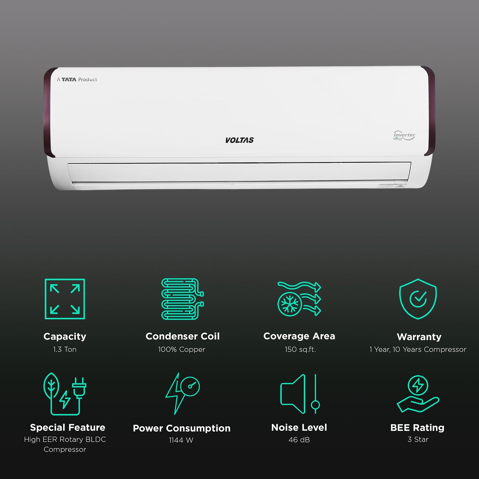 VOLTAS 163V Vectra Pearl 4 in 1 Convertible 1.3 Ton 3 Star Inverter Split AC with Anti Dust Filter ( Copper Condenser, 4503543) VOLTAS 163V Vectra Pearl 4 in 1 Convertible 1.3 Ton 3 Star Inverter Split AC with Anti Dust Filter ( Copper Condenser, 4503543)_3