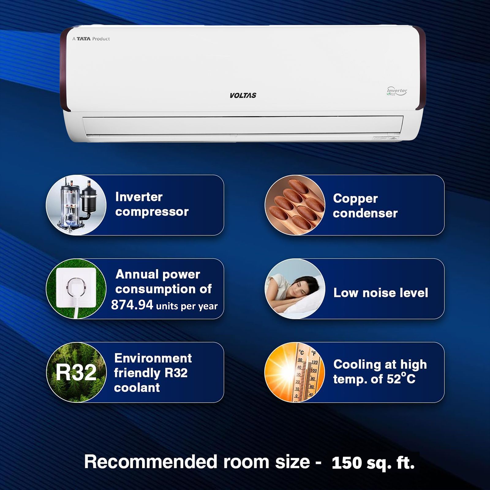 VOLTAS 163V Vectra Pearl 4 in 1 Convertible 1.3 Ton 3 Star Inverter Split AC with Anti Dust Filter ( Copper Condenser, 4503543) VOLTAS 163V Vectra Pearl 4 in 1 Convertible 1.3 Ton 3 Star Inverter Split AC with Anti Dust Filter ( Copper Condenser, 4503543)_4