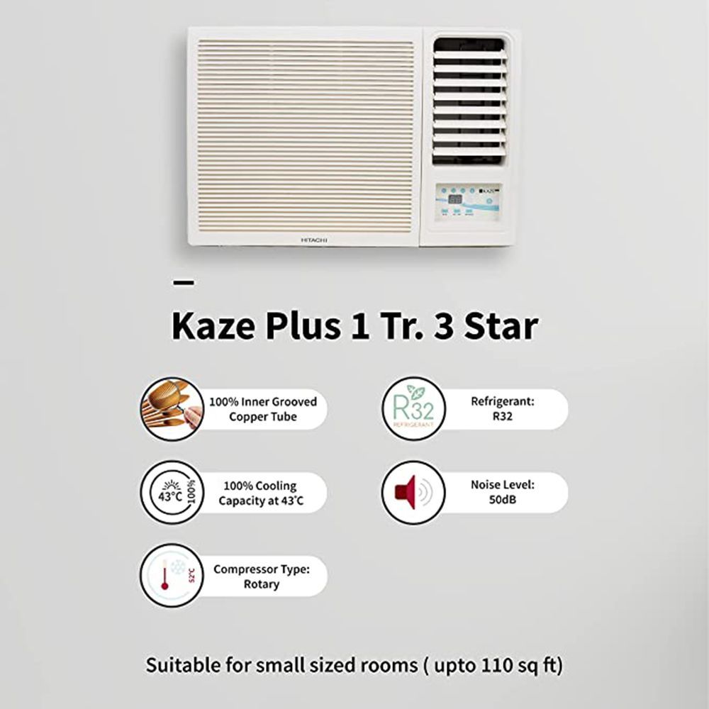 HITACHI Kaze Plus 1 Ton 2 Star Fixed Speed Window AC (Copper Condenser, RAW312HEDO)_7