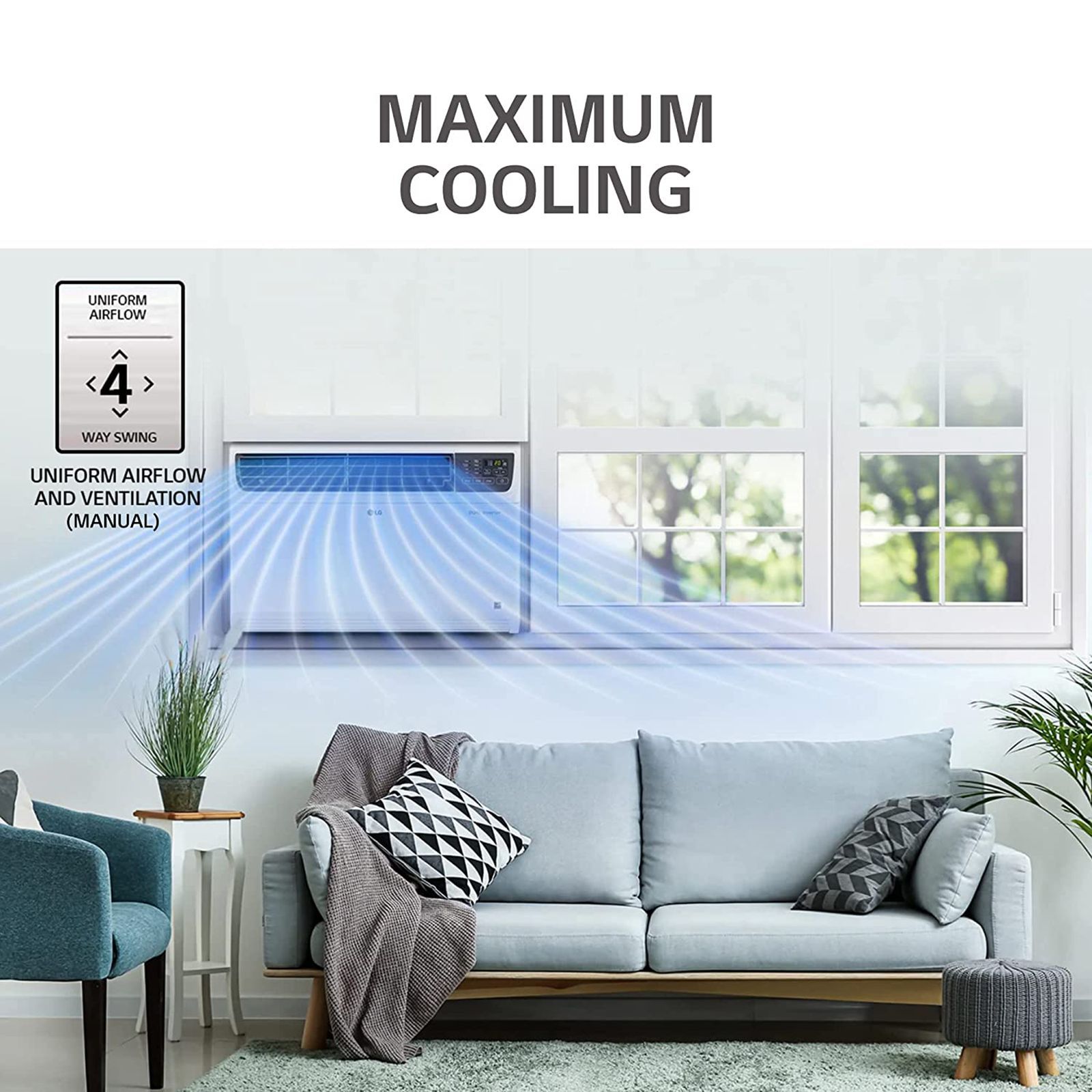 LG 4 in 1 Convertible 1.5 Ton 3 Star Inverter Window AC with HD Filter (Copper Condenser, RW-Q18WUXA.ANLG)_12
