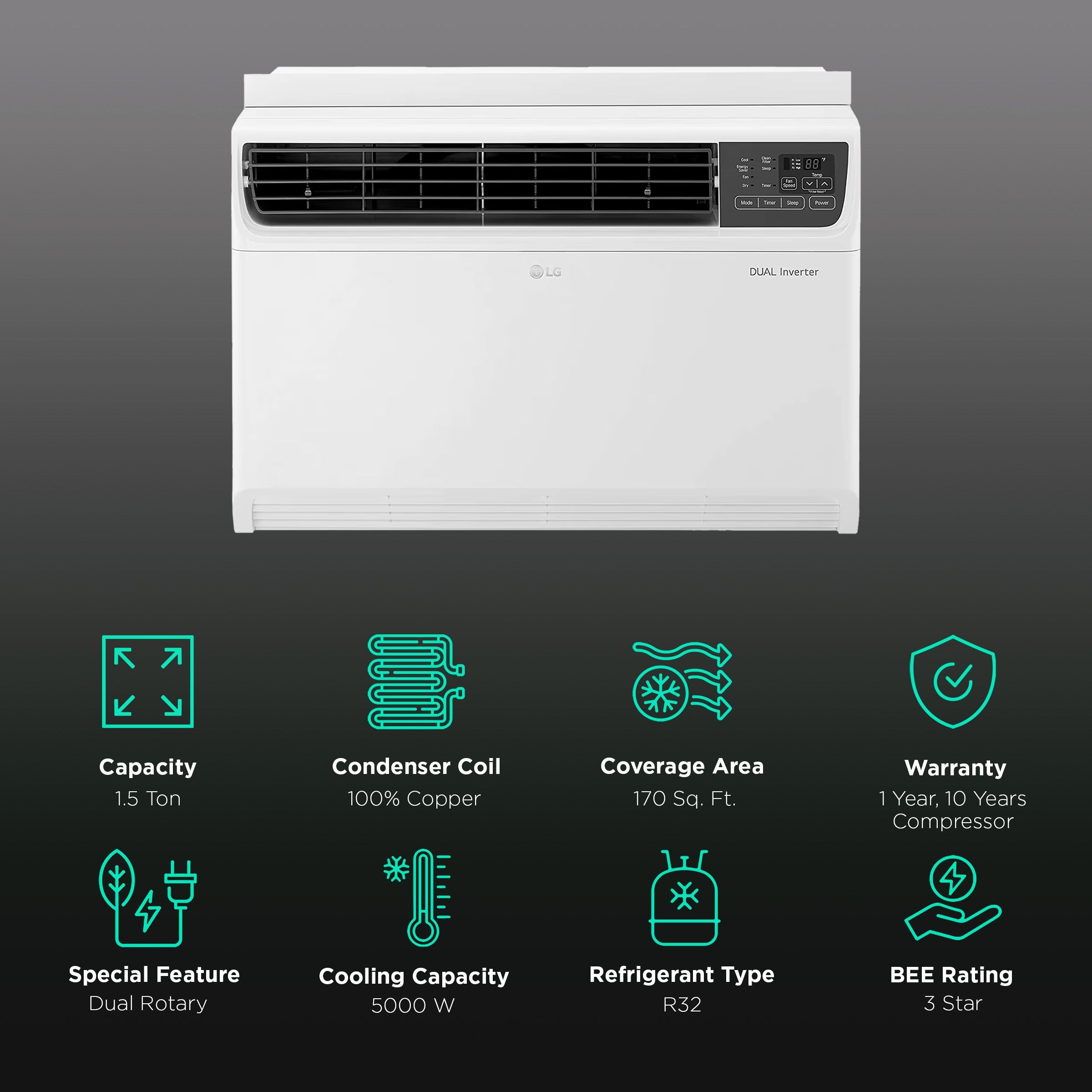 LG 4 in 1 Convertible 1.5 Ton 3 Star Inverter Window AC with HD Filter (Copper Condenser, RW-Q18WUXA.ANLG)_2