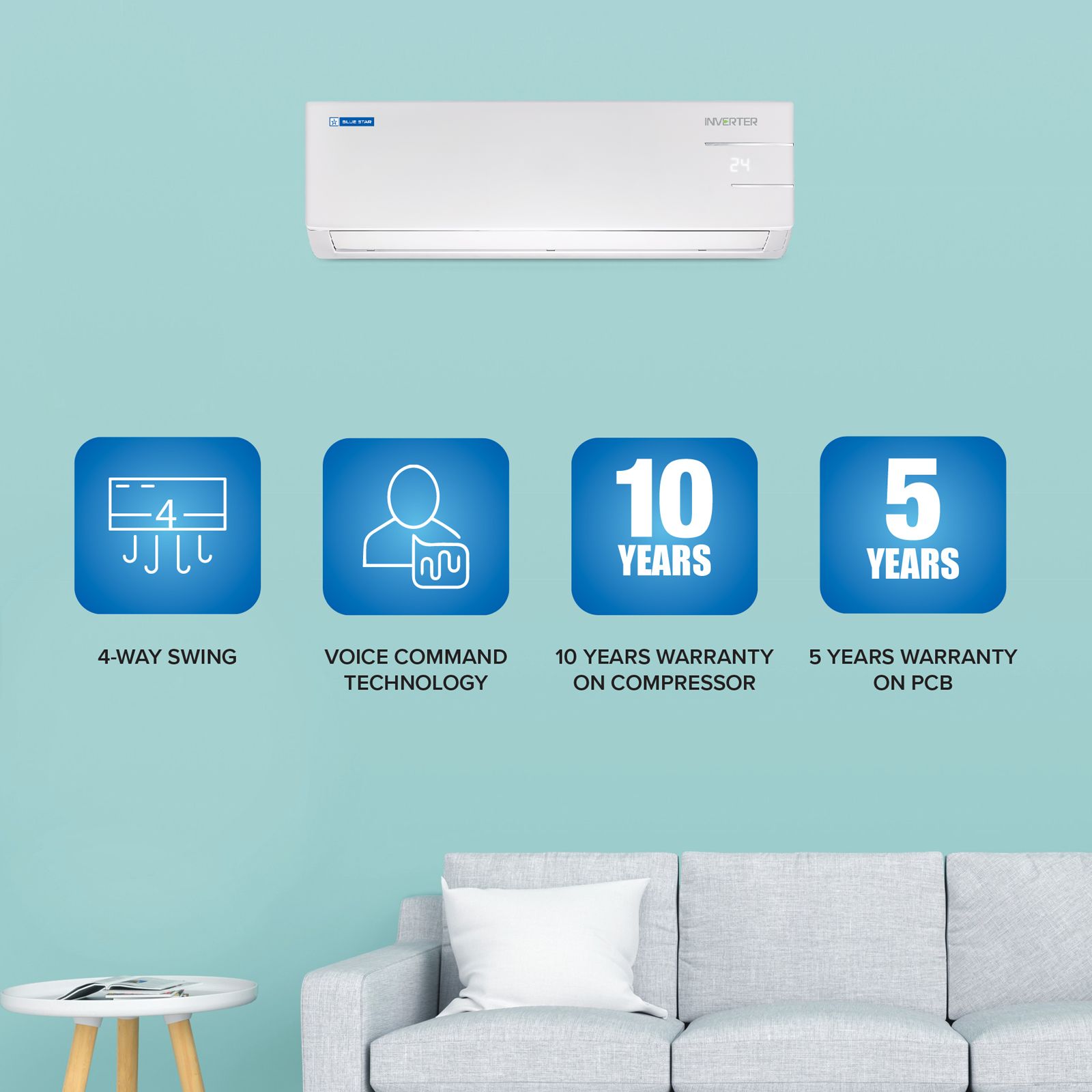 Blue Star YNUS 5 in 1 Convertible 1 Ton 3 Star Inverter Split Smart AC with Dust Filter (Copper Condenser, IC312YNUS)_7