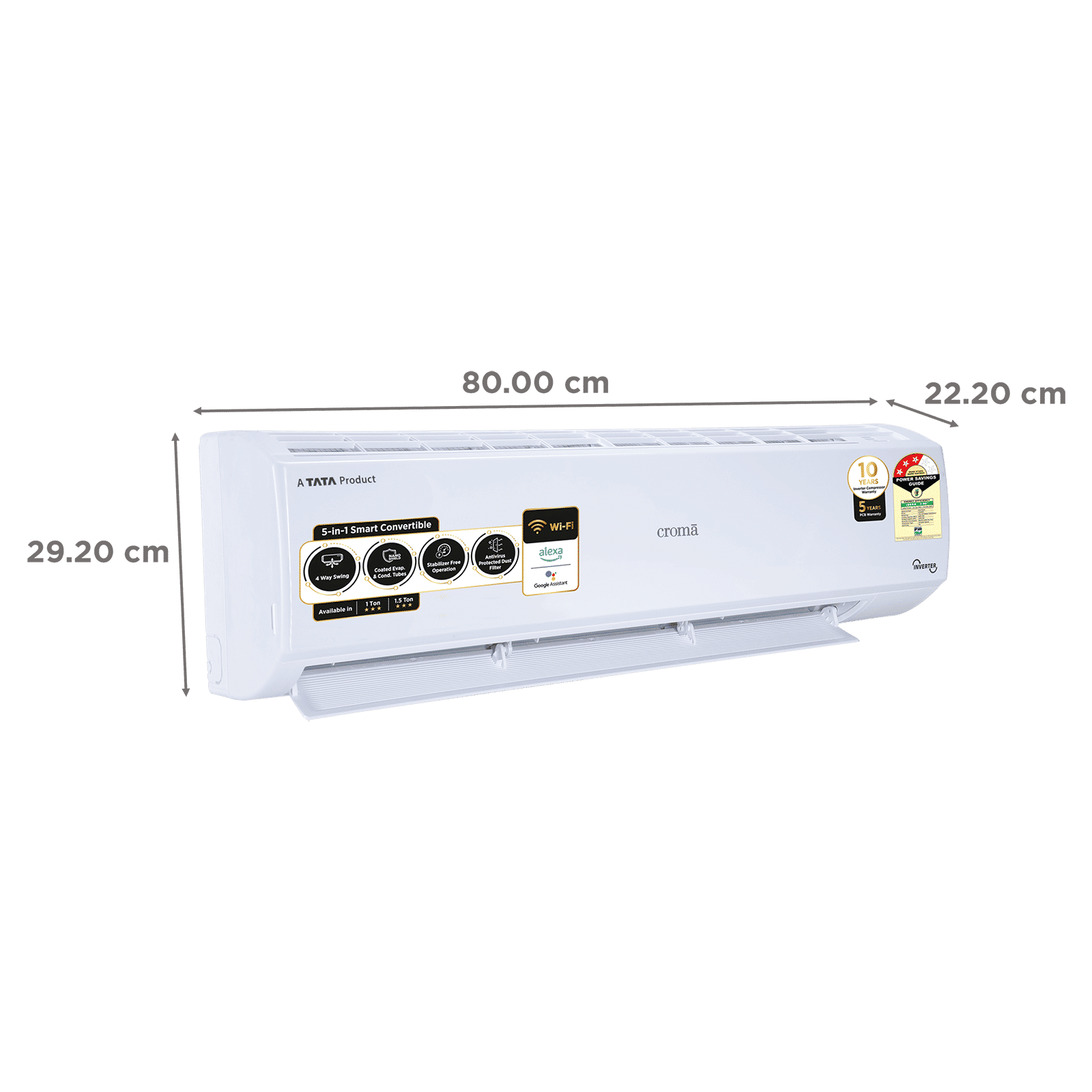 Croma 5 in 1 Convertible 1.5 Ton 3 Star Inverter Split Smart AC with Google & Alexa Assistant (Copper Condenser, CRLAS18IND170263) Croma 5 in 1 Convertible 1.5 Ton 3 Star Inverter Split Smart AC with Google & Alexa Assistant (Copper Condenser, CRLAS18IND170263)_4